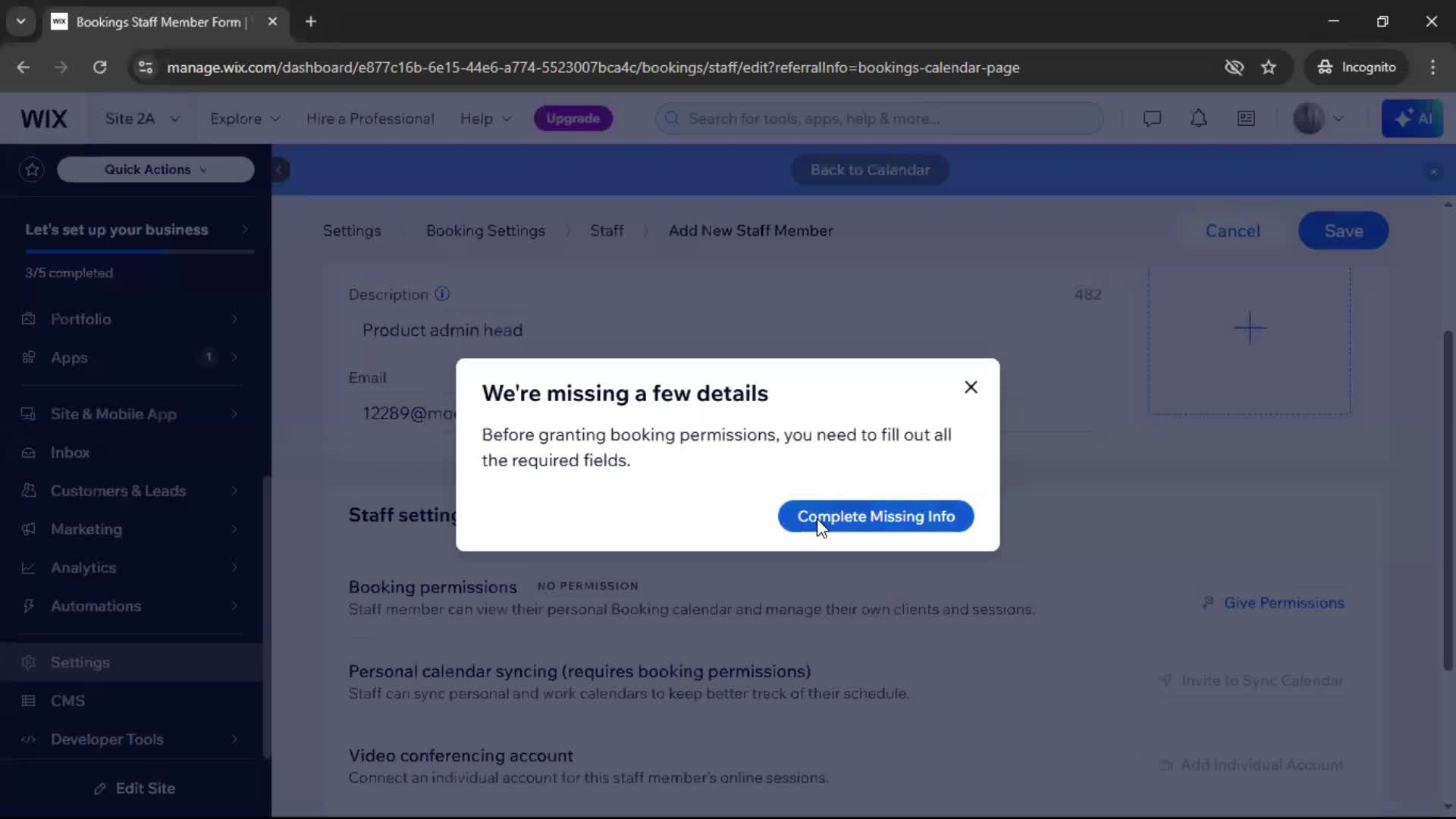 Adding staff screenshot