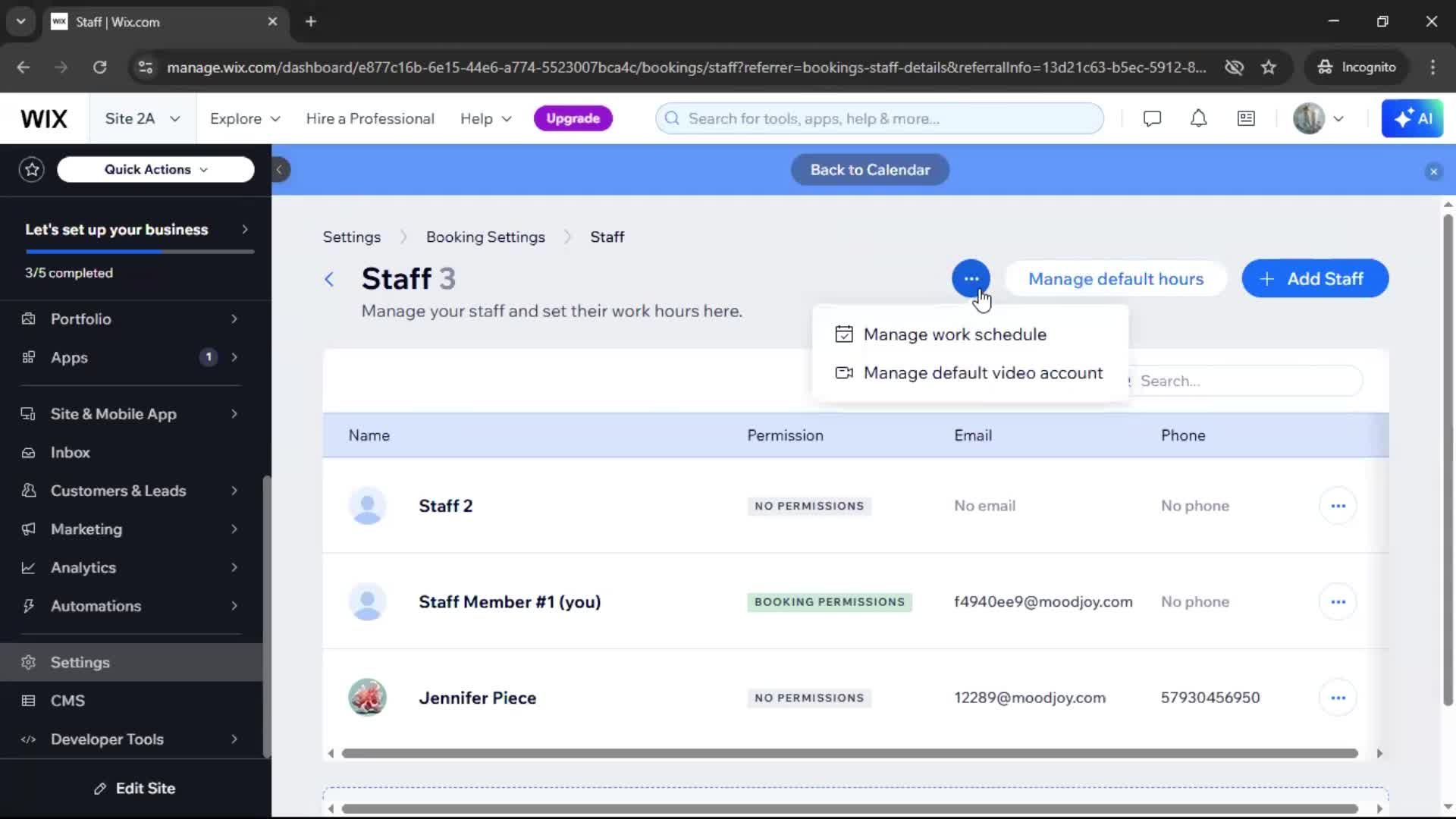 Adding staff screenshot