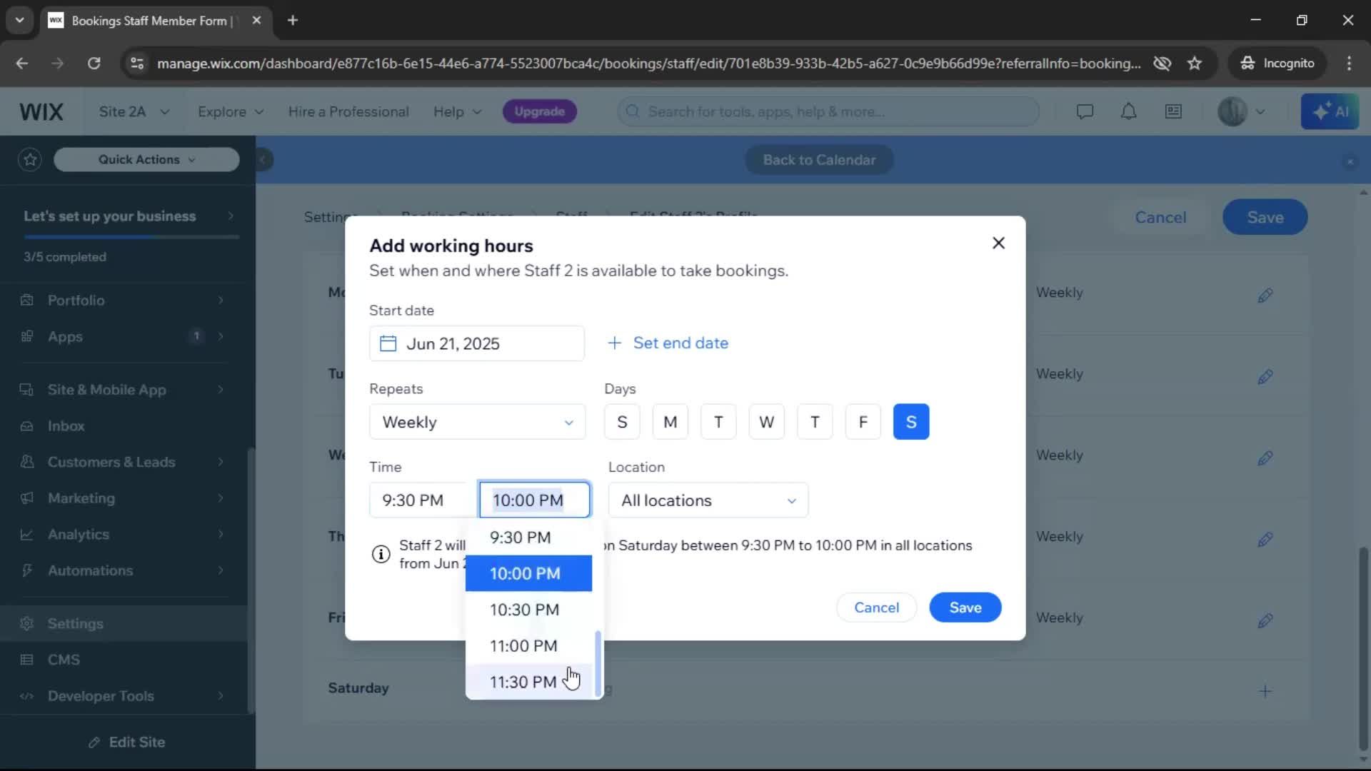Adding staff screenshot