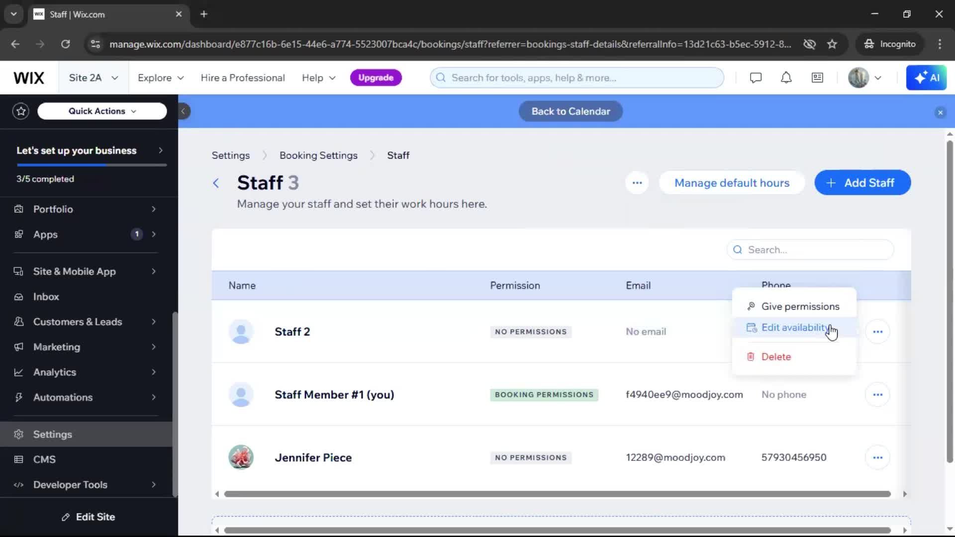 Adding staff screenshot