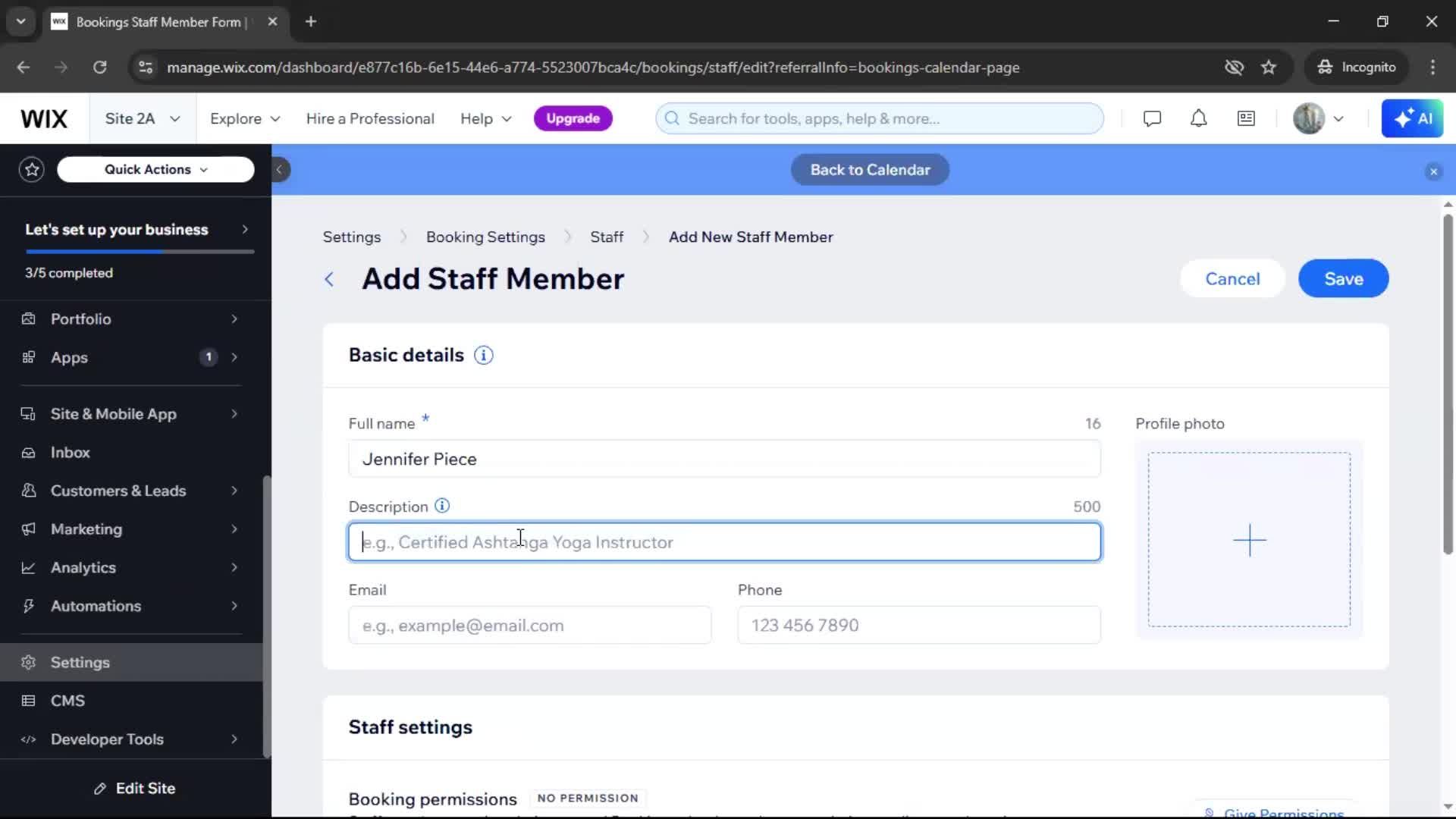 Adding staff screenshot