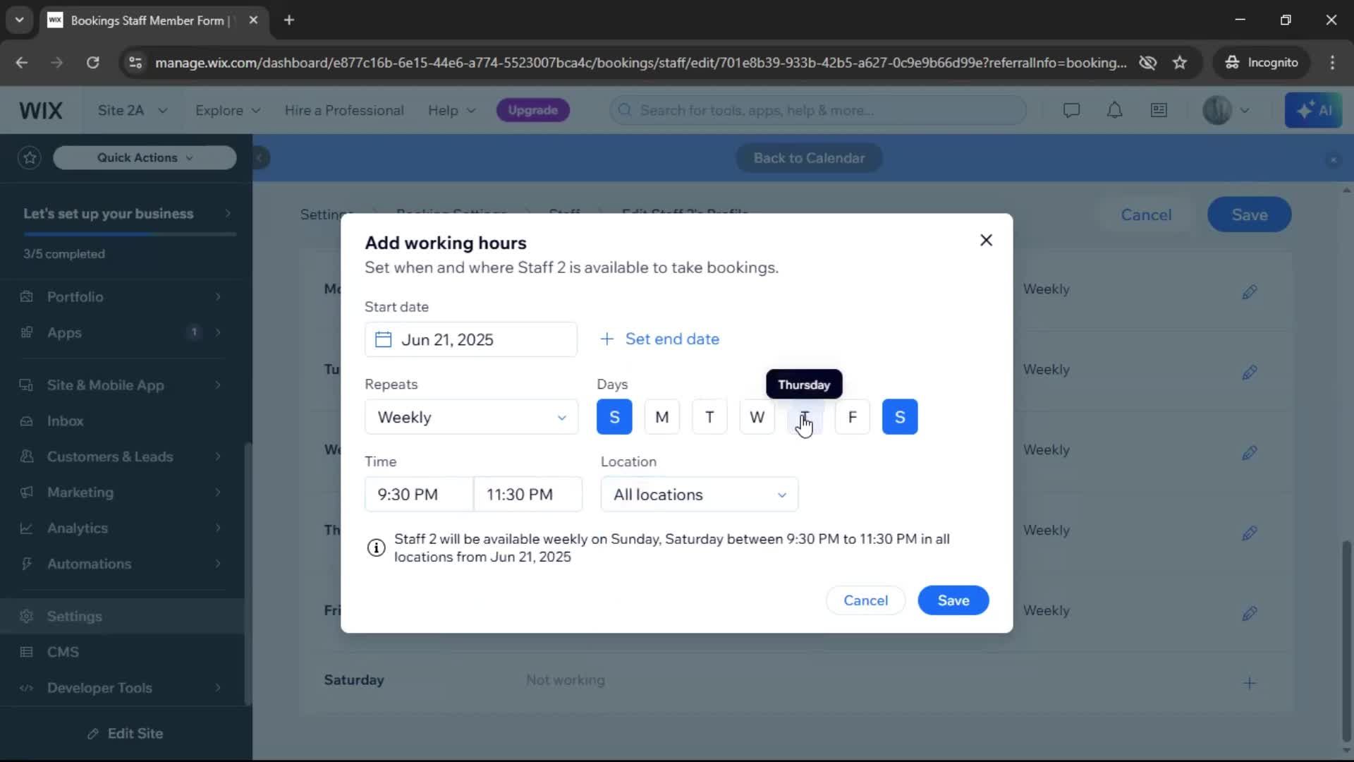Adding staff screenshot