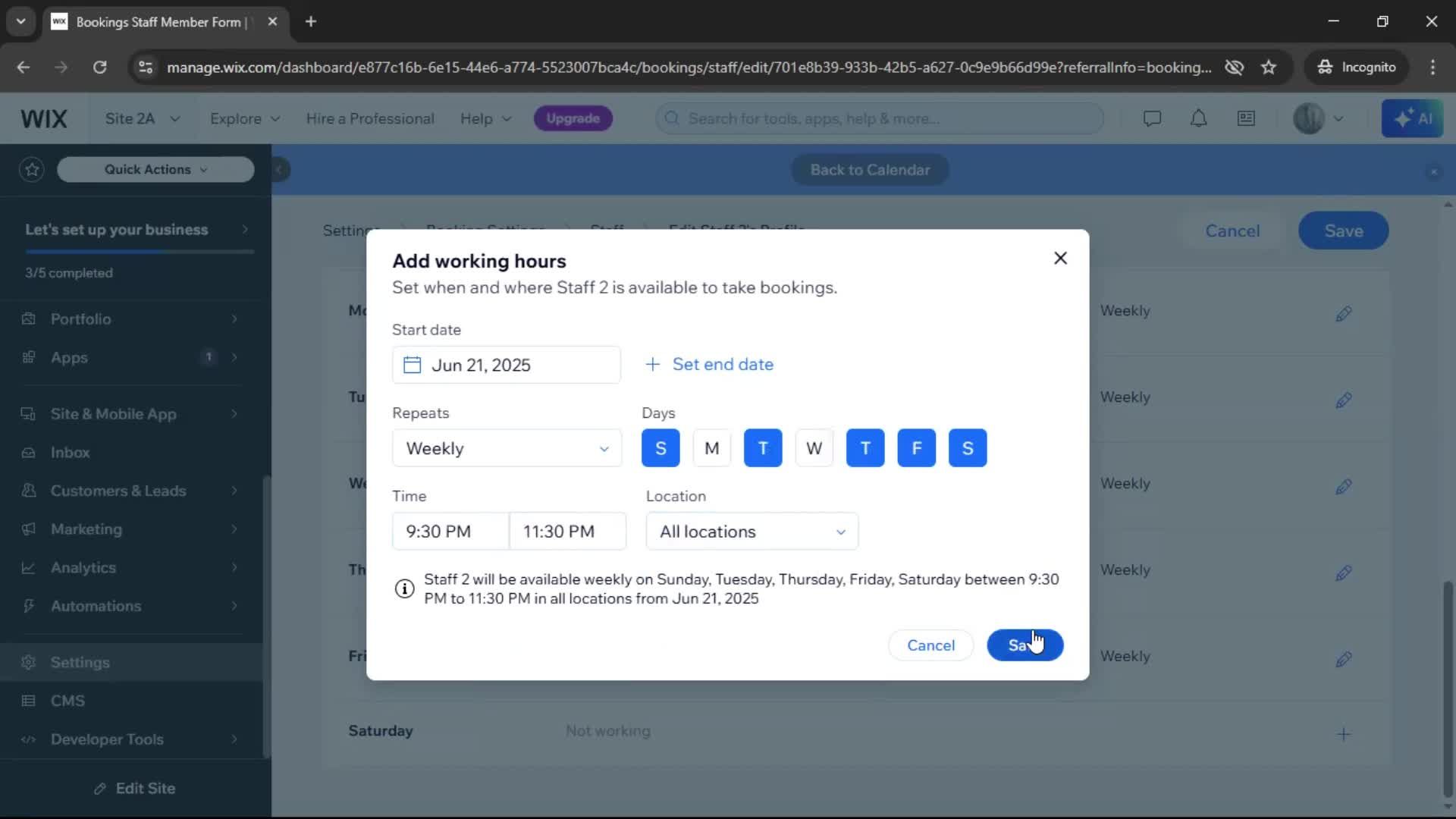 Adding staff screenshot
