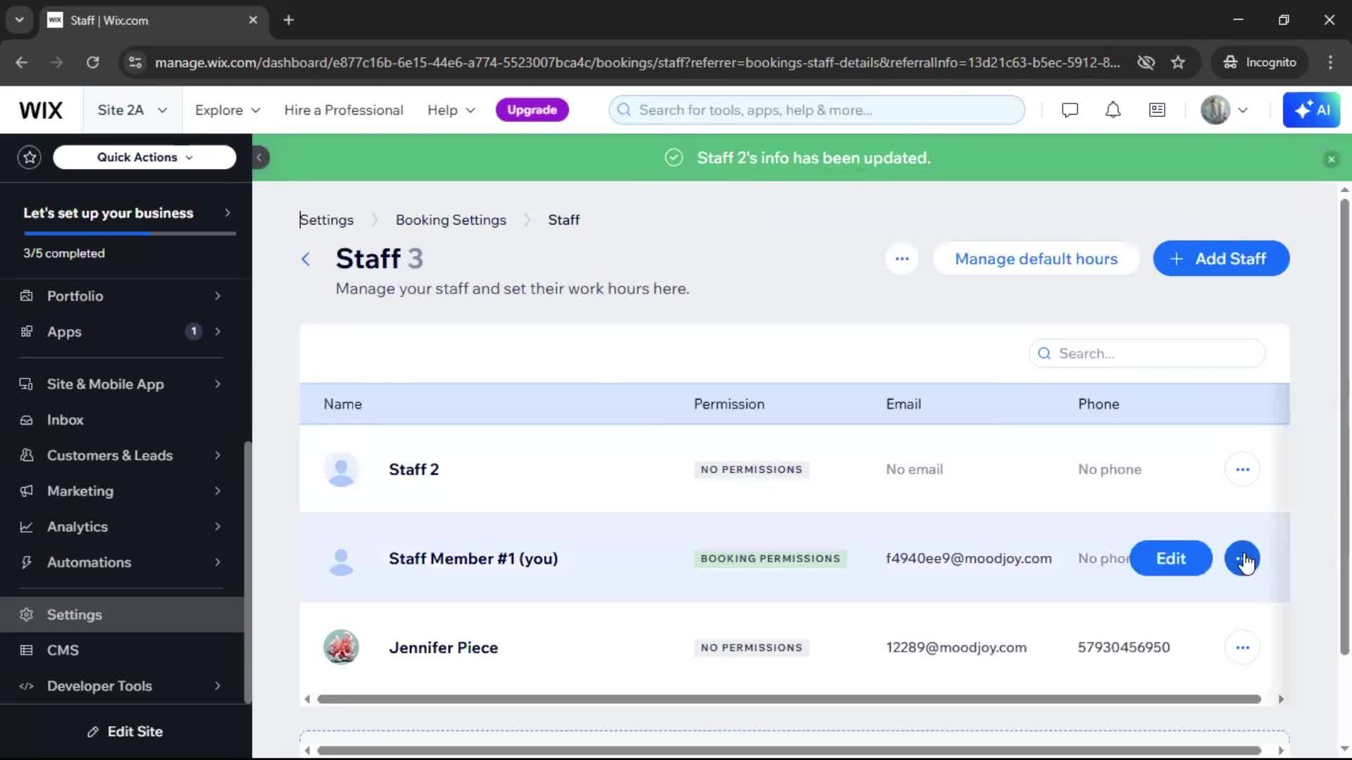 Adding staff screenshot