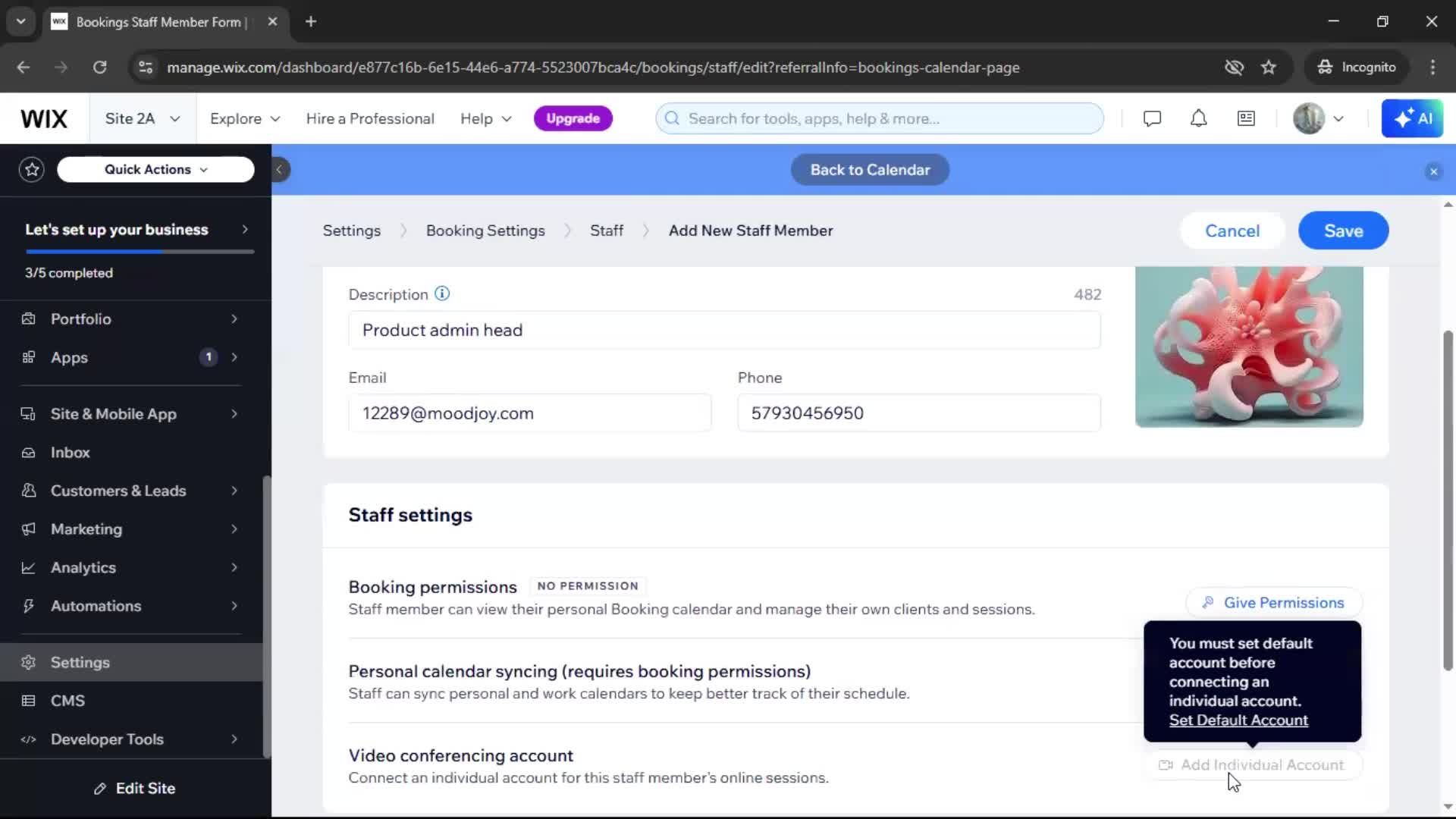 Adding staff screenshot