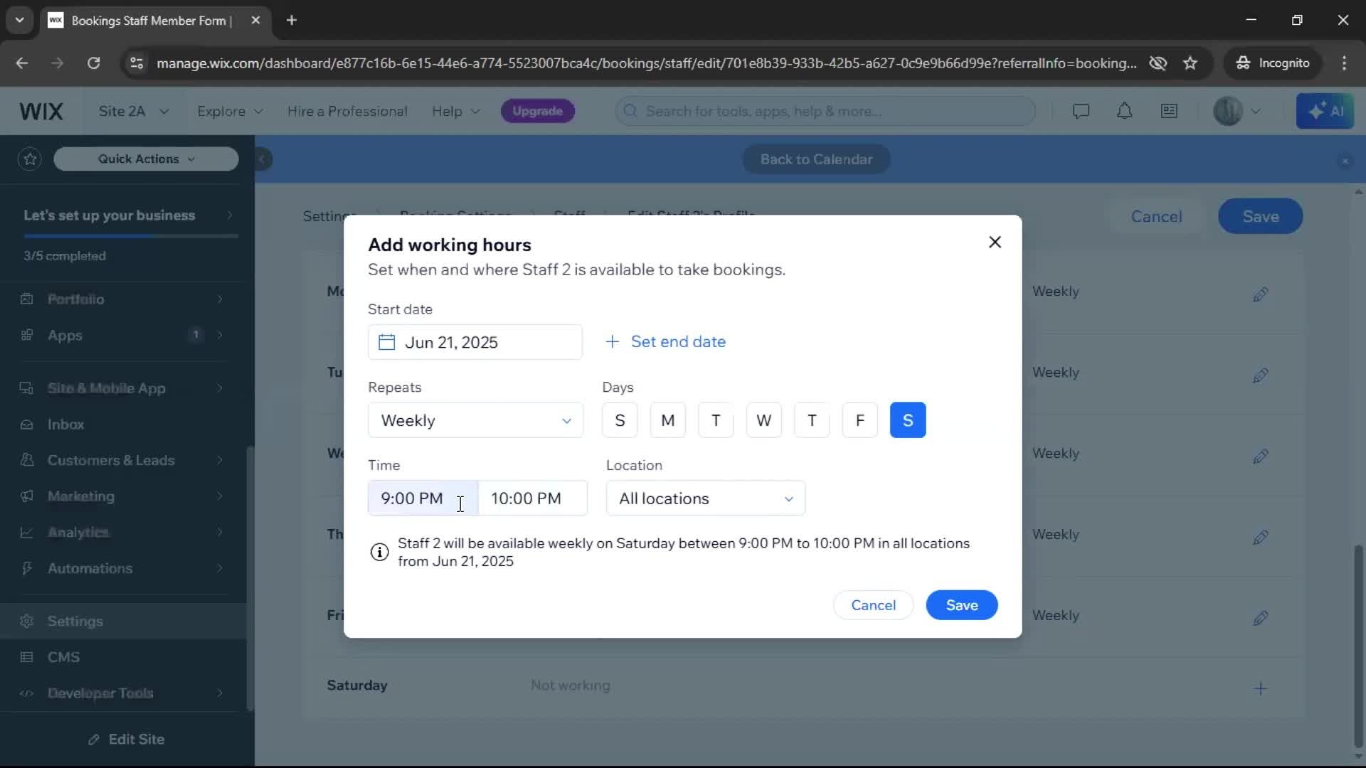 Adding staff screenshot