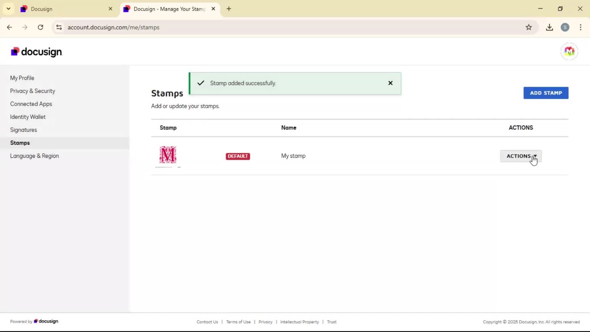 Adding a stamp on Docusign video thumbnail
