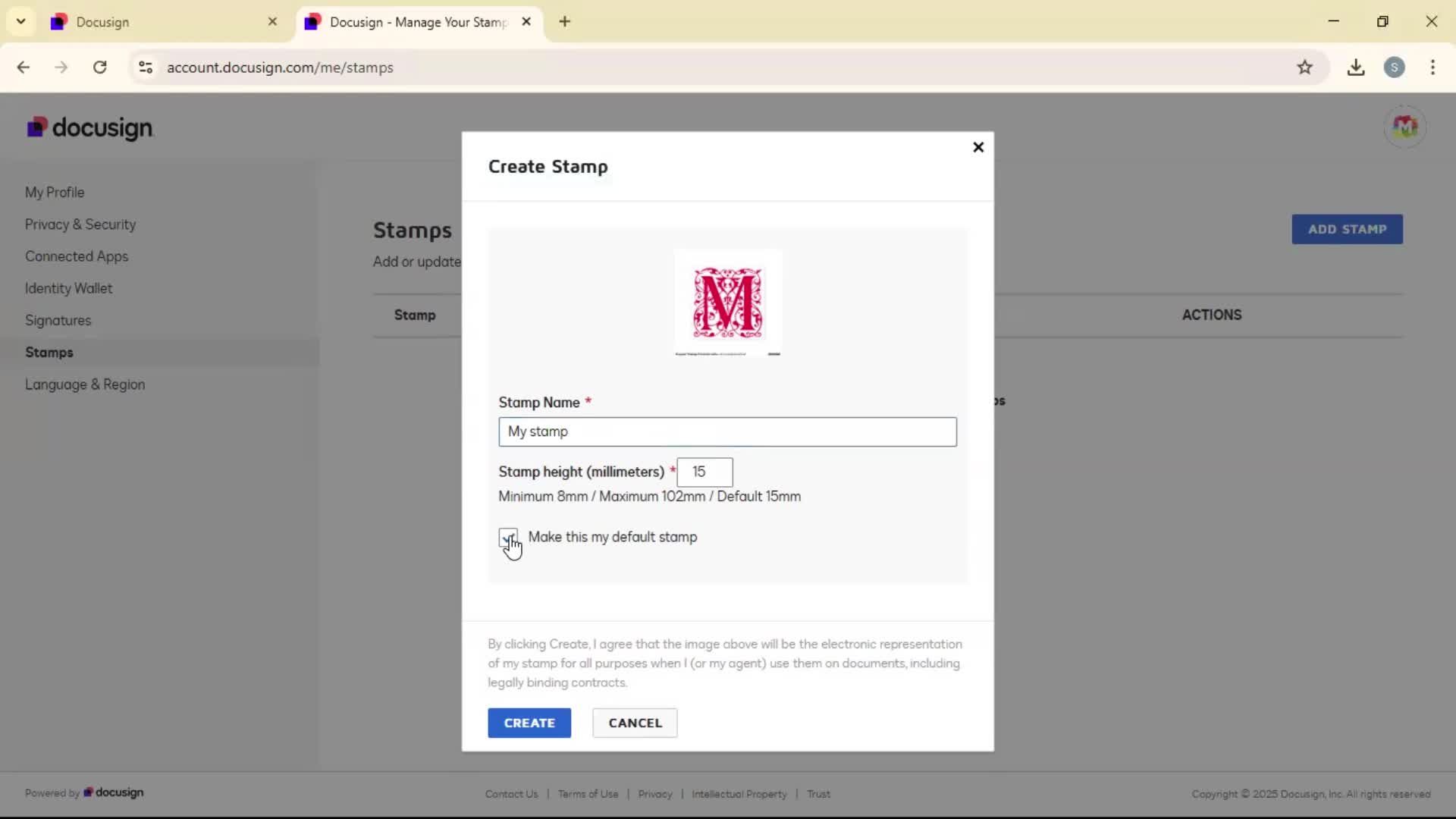 Adding a stamp screenshot