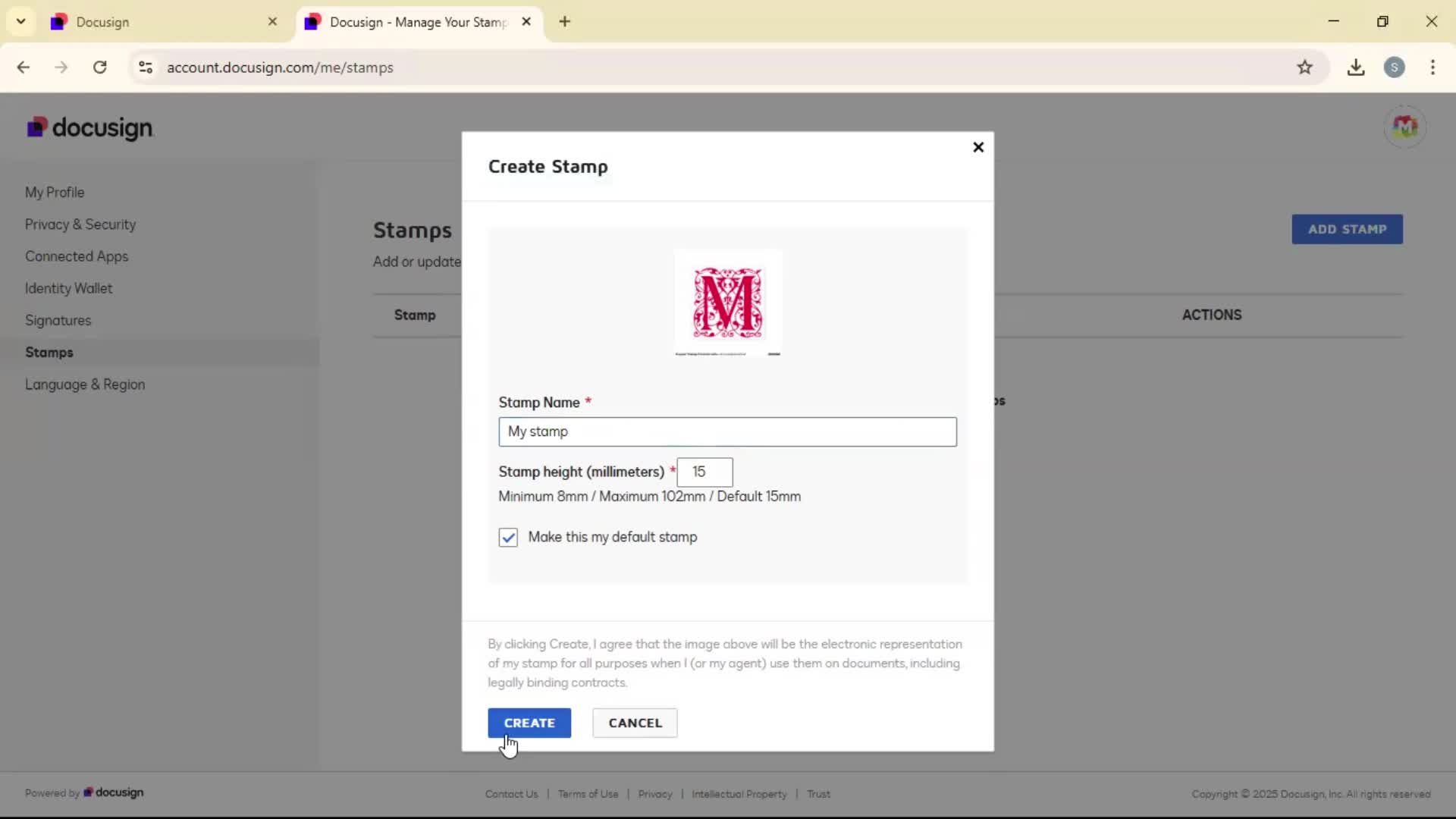 Adding a stamp screenshot