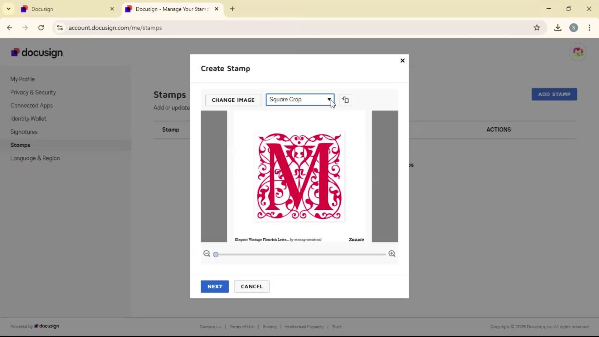 Adding a stamp screenshot