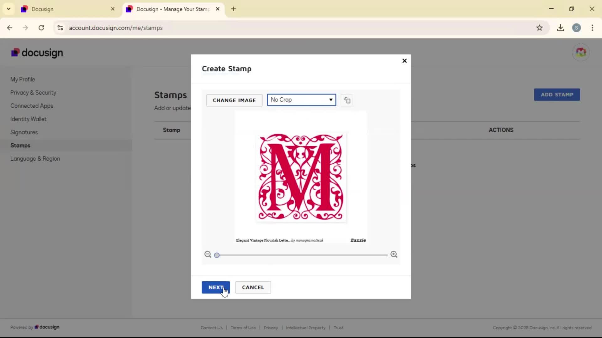 Adding a stamp screenshot