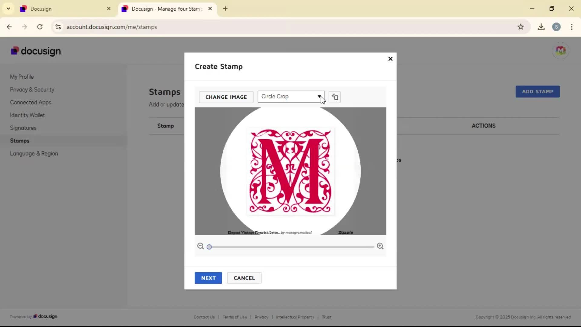 Adding a stamp on Docusign video thumbnail