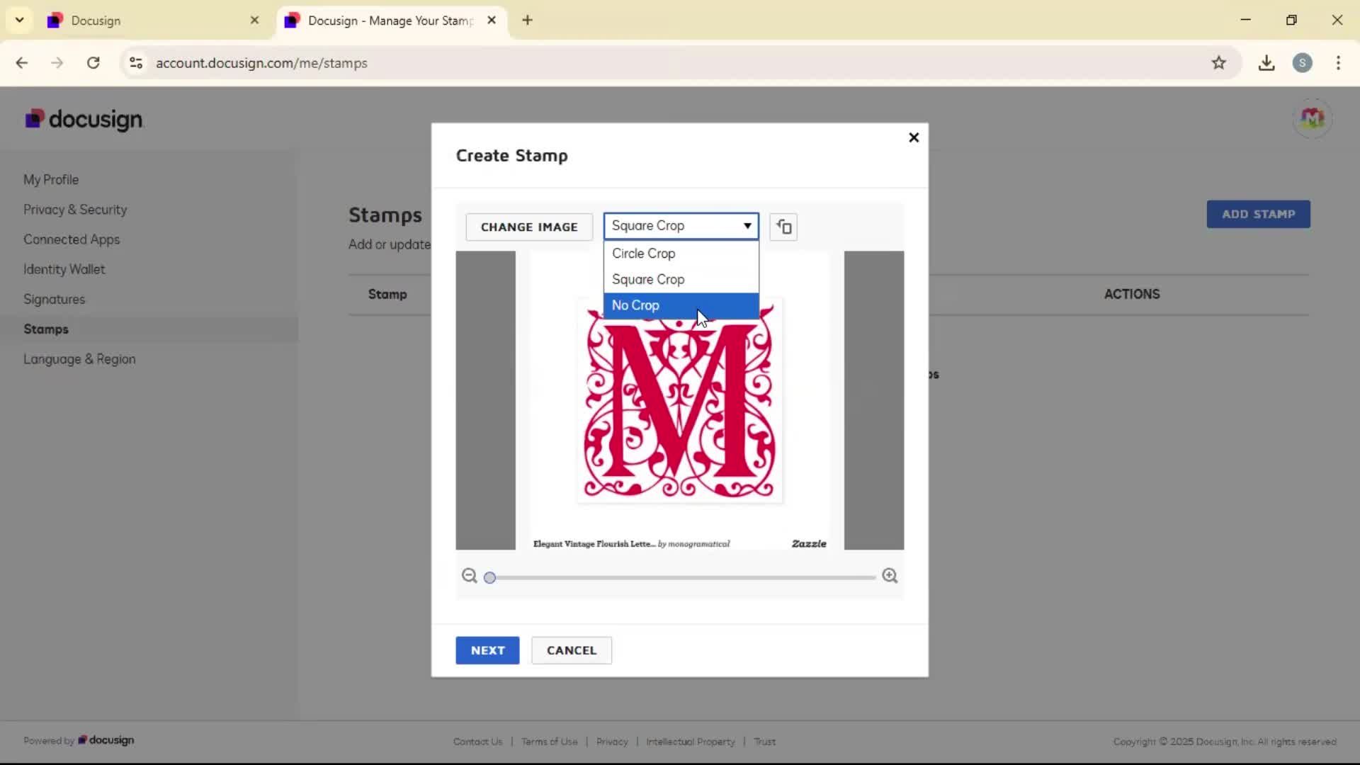 Adding a stamp screenshot