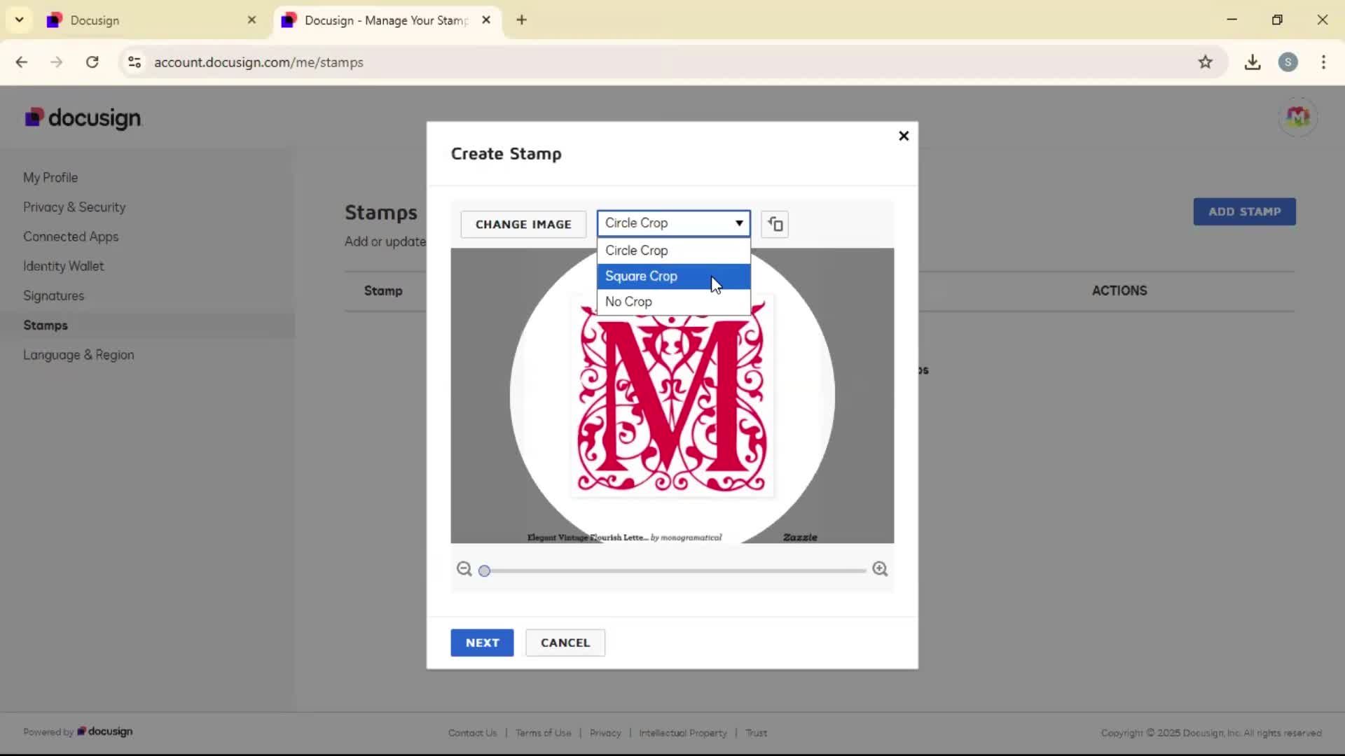 Adding a stamp screenshot