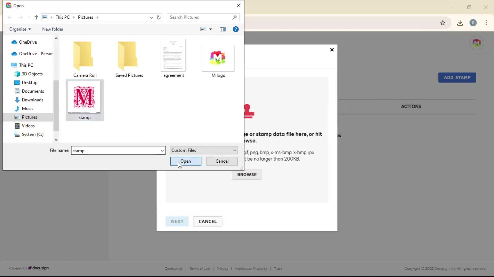 Adding a stamp screenshot