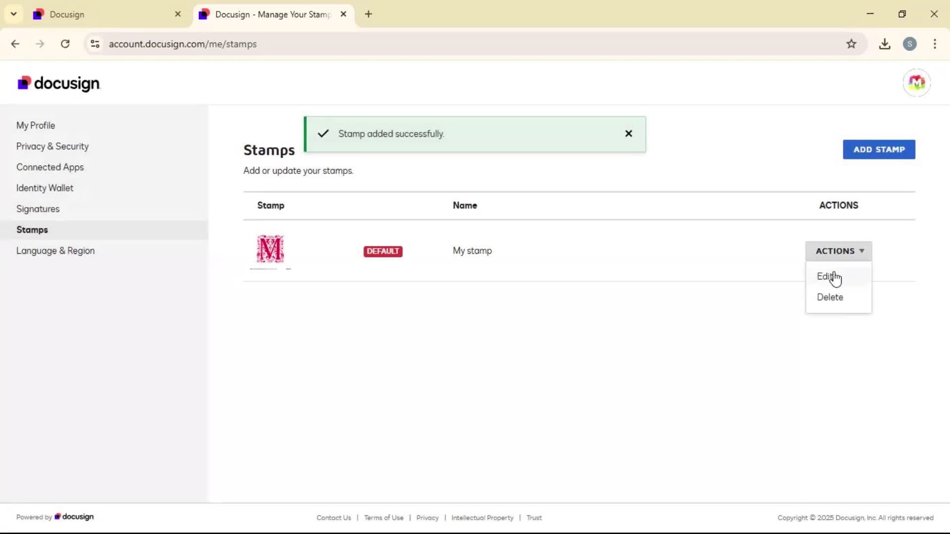 Adding a stamp screenshot