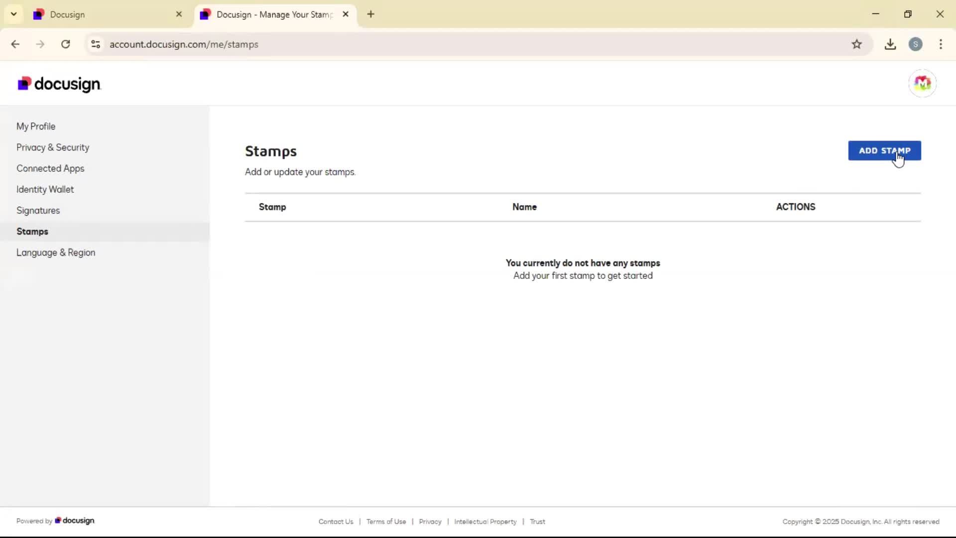 Adding a stamp on Docusign video thumbnail