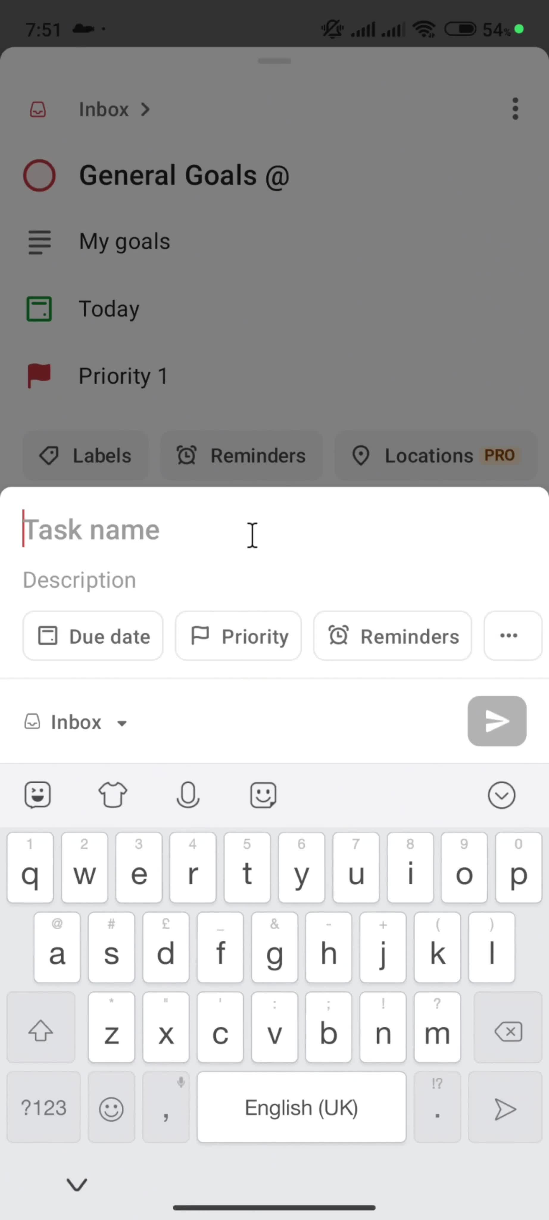 Adding a subtask screenshot