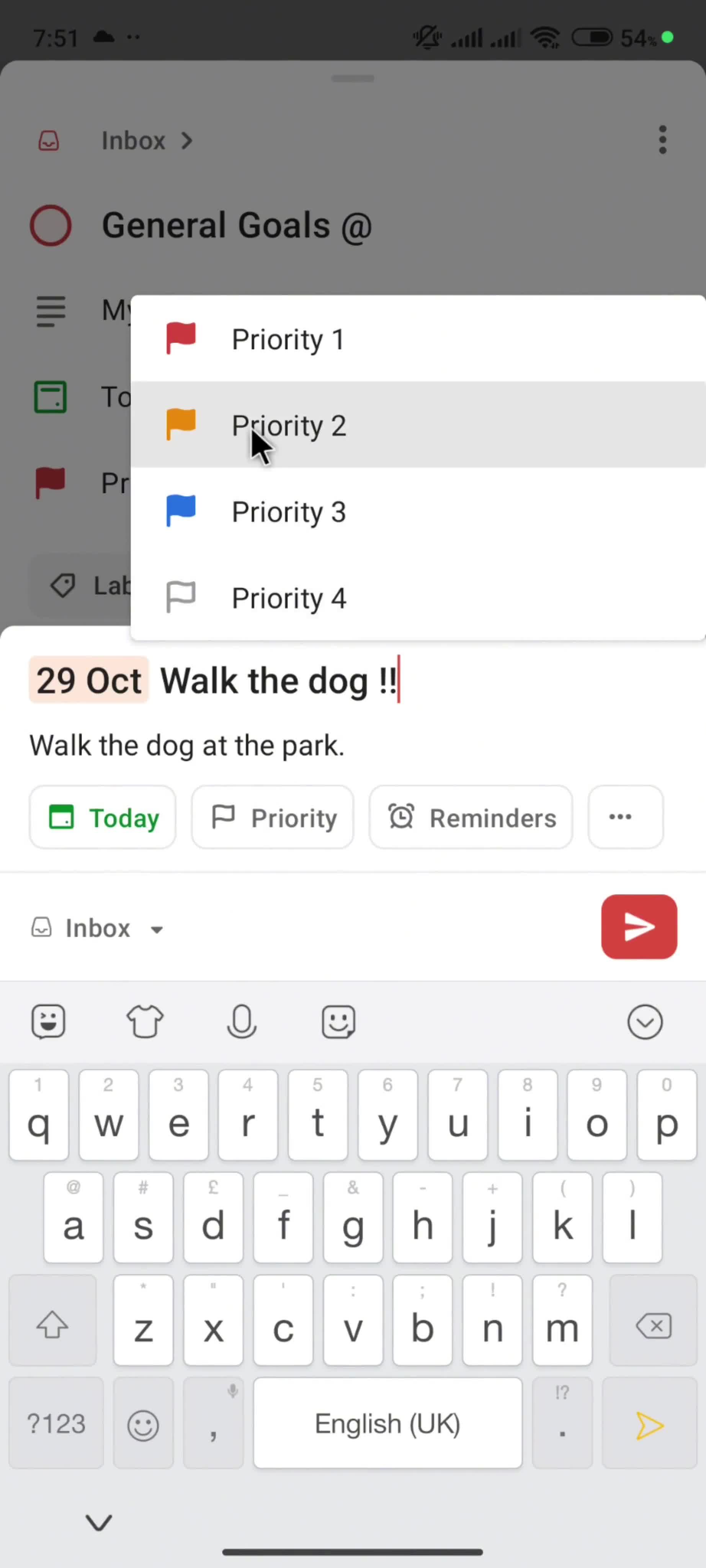Adding a subtask screenshot