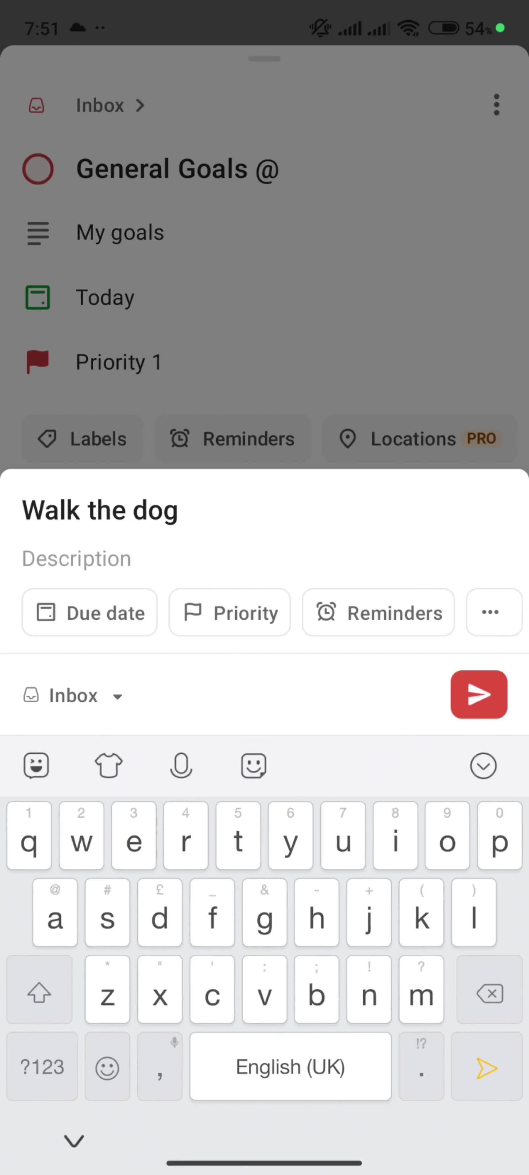 Adding a subtask screenshot