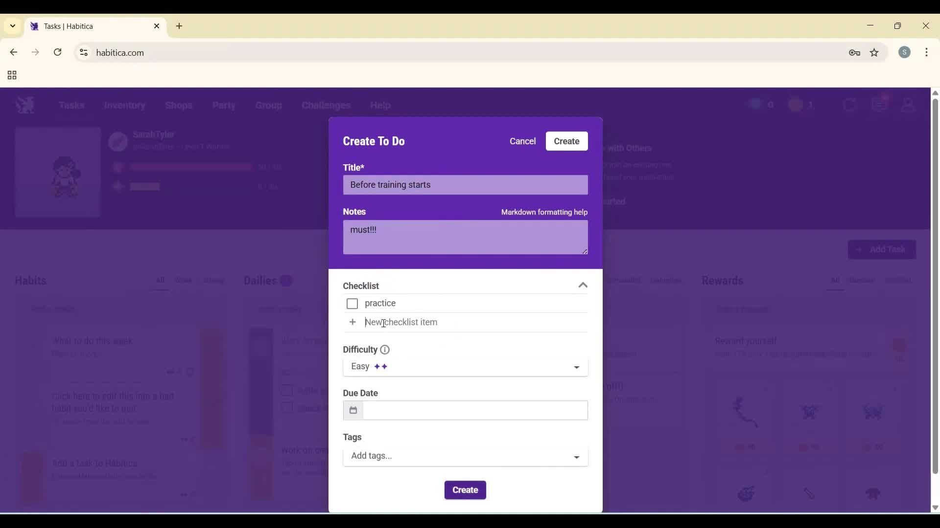 Creating a task screenshot