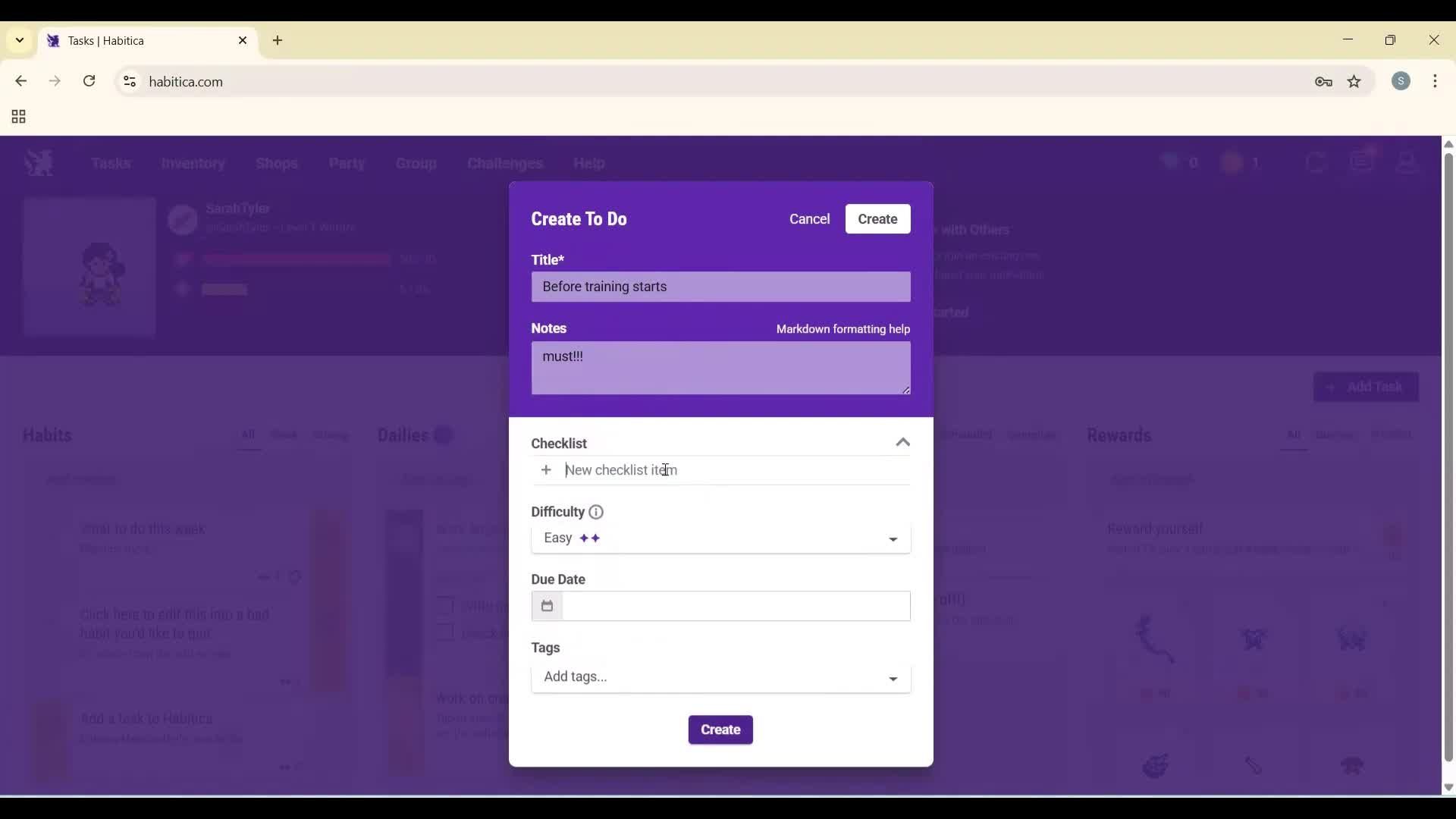 Creating a task screenshot