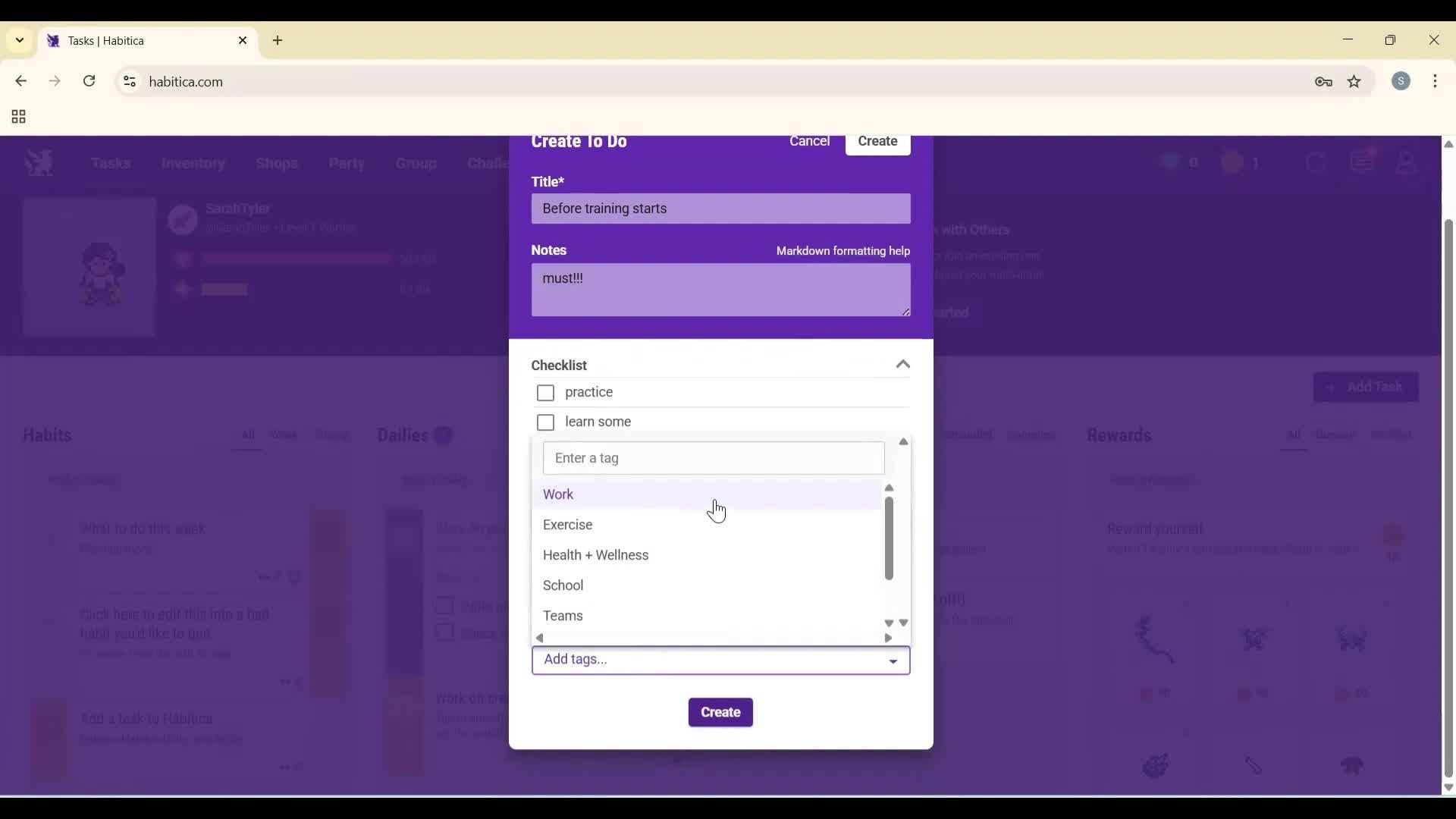 Creating a task screenshot