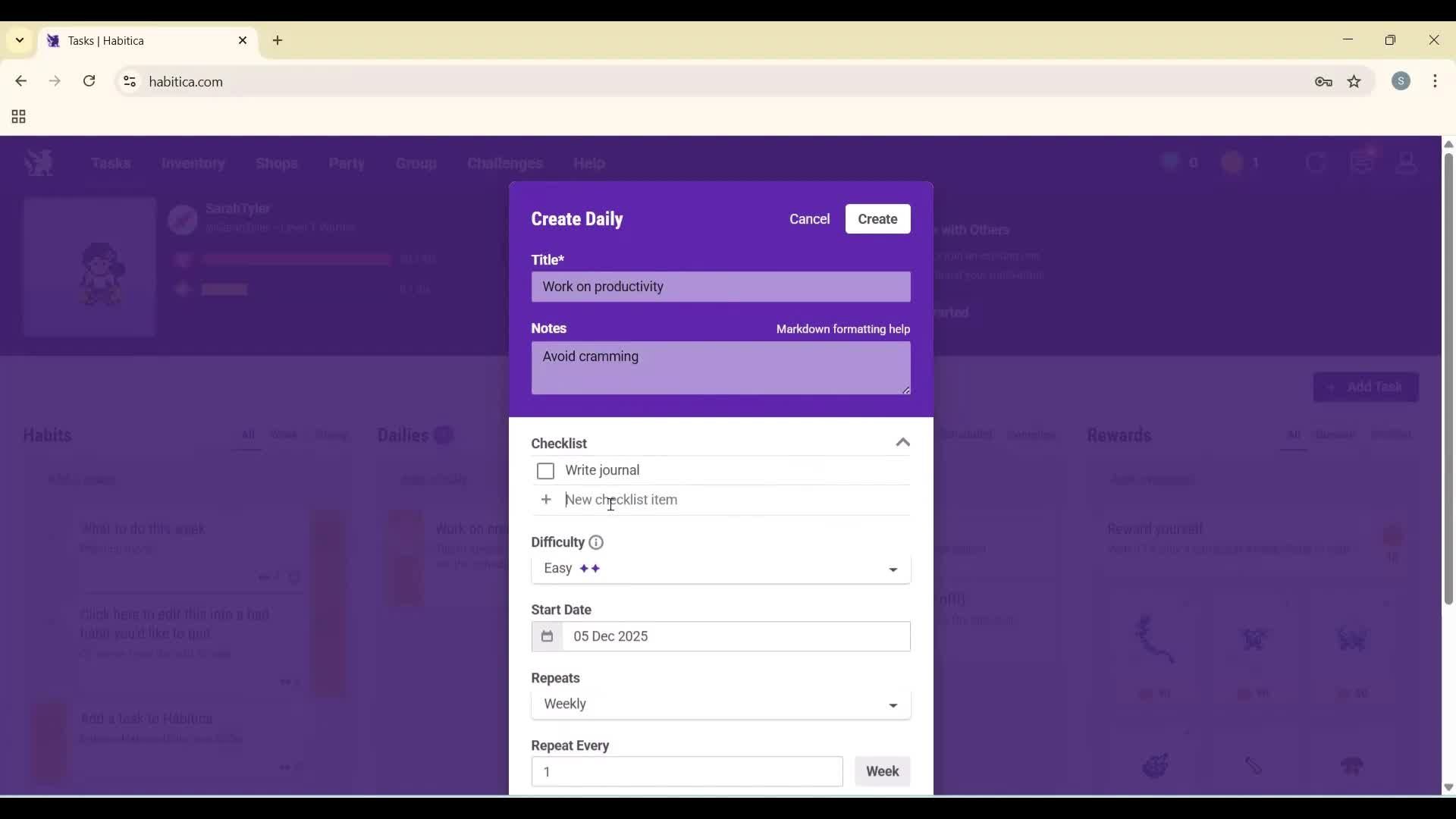 Creating a task screenshot