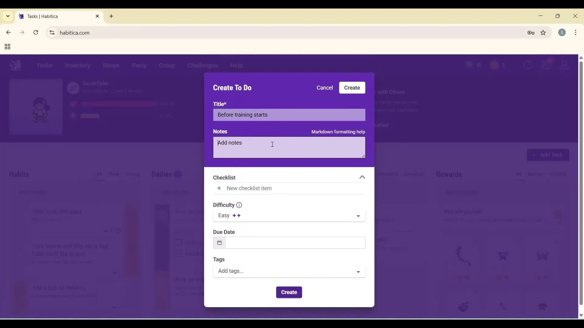 Creating a task screenshot