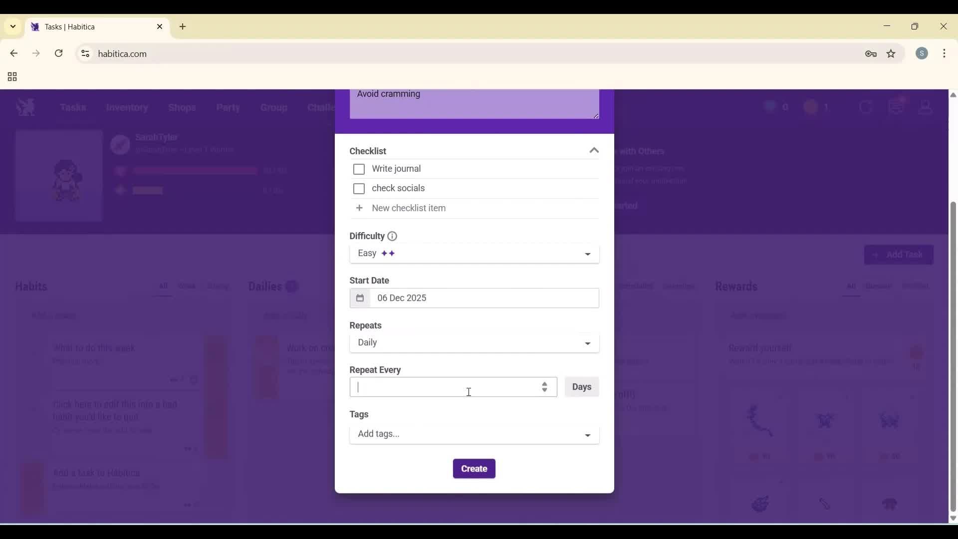 Creating a task screenshot