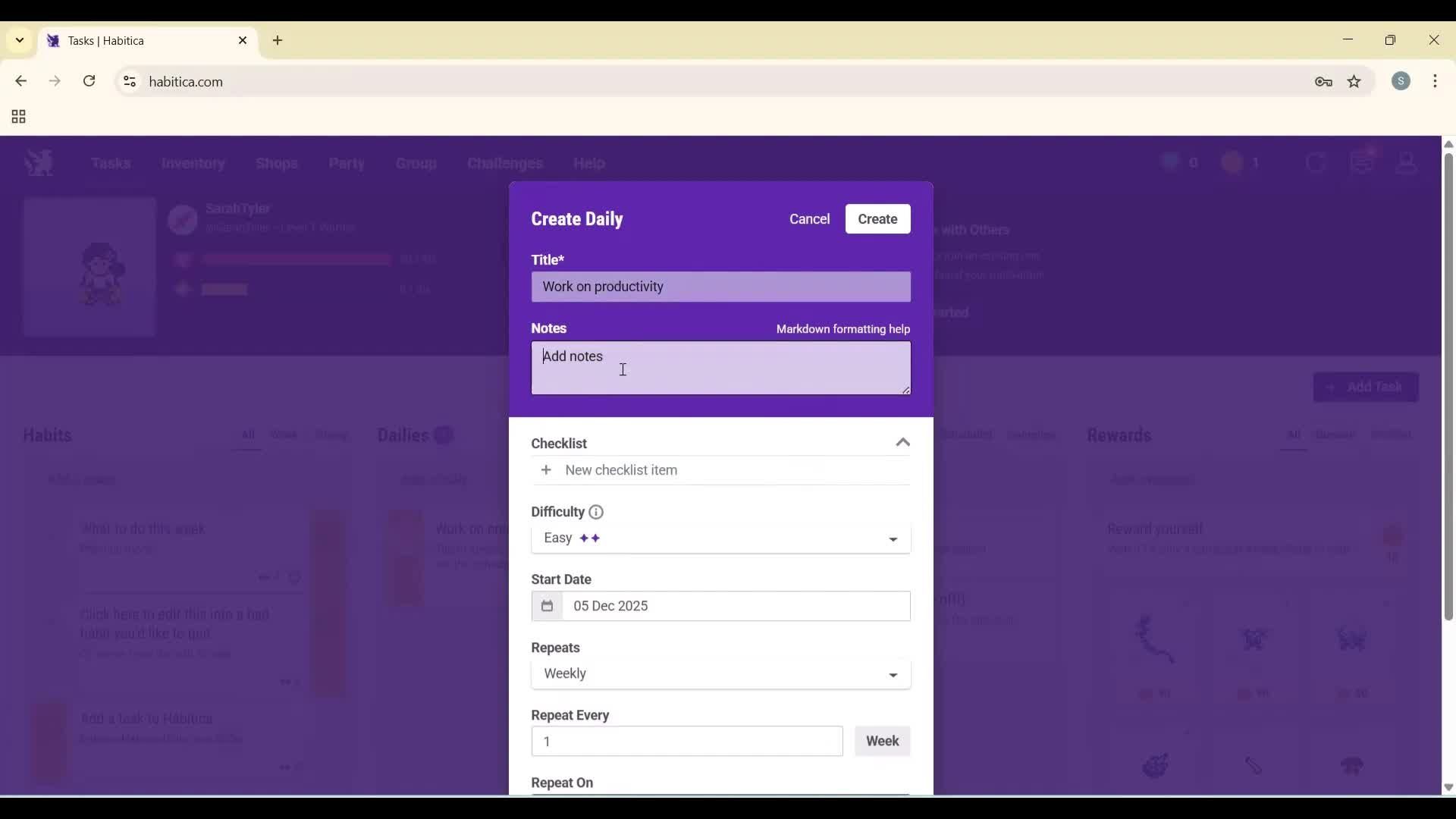 Creating a task screenshot