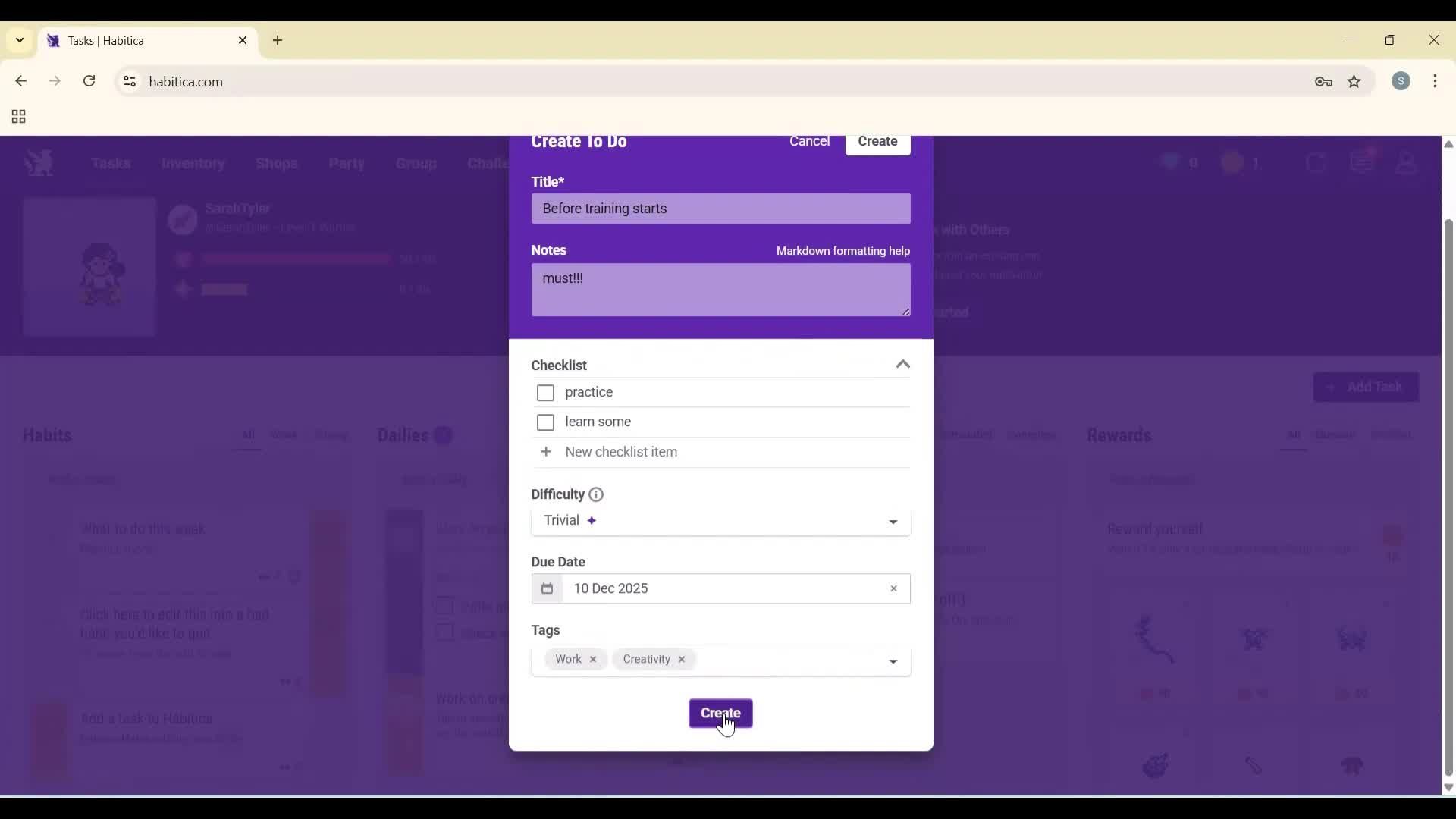 Creating a task screenshot