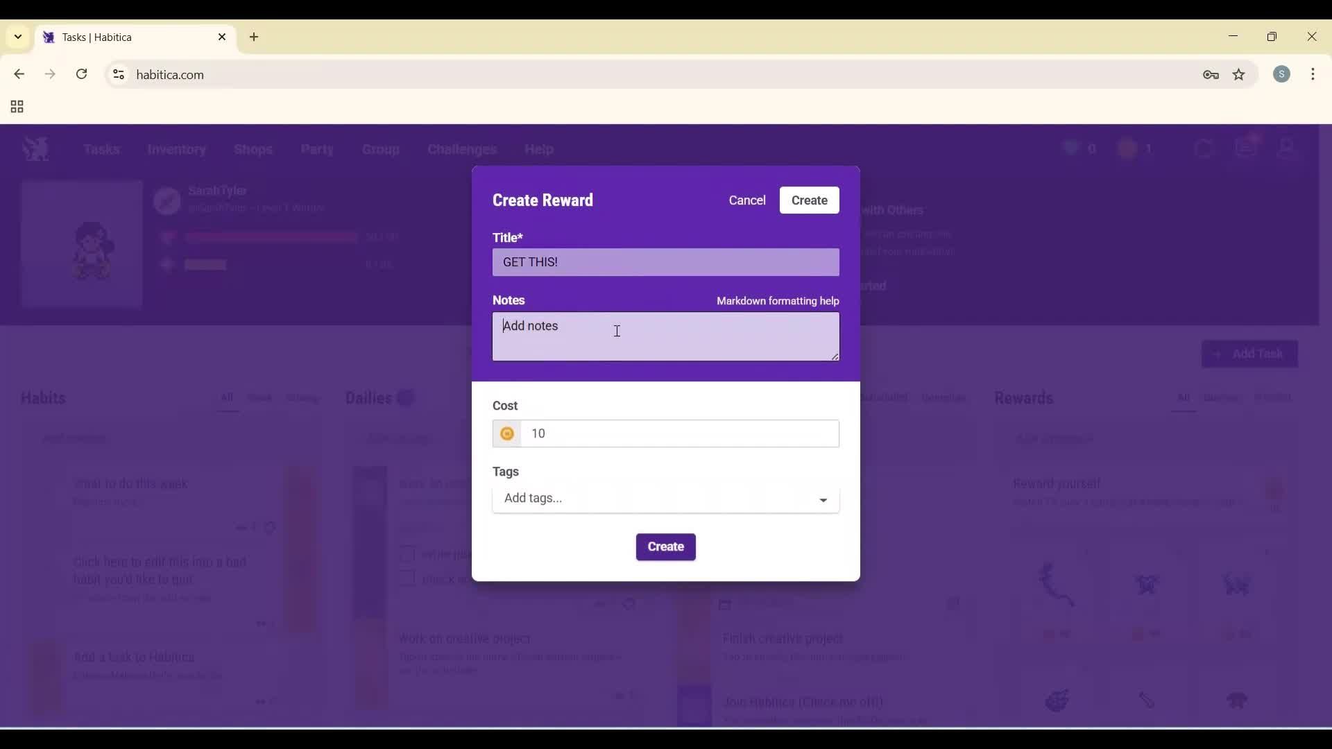 Creating a task screenshot