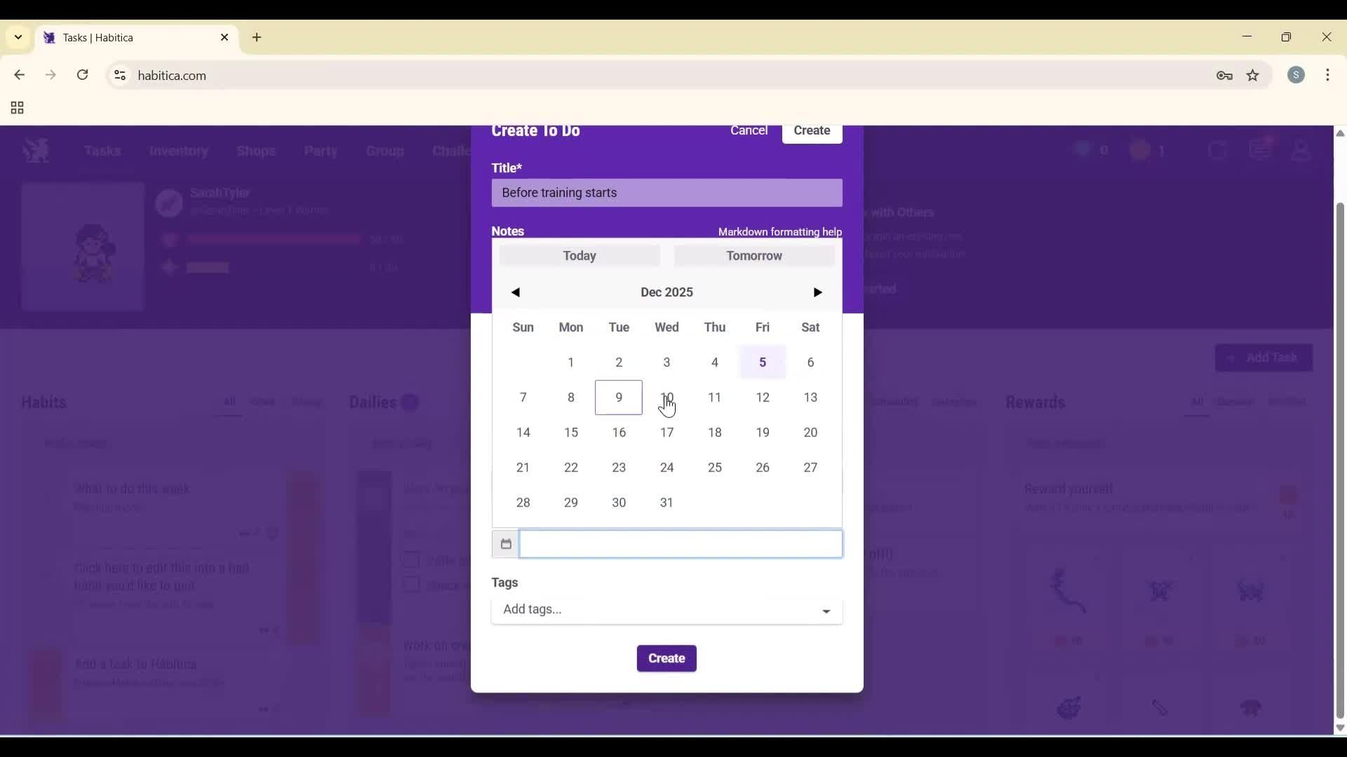 Creating a task screenshot
