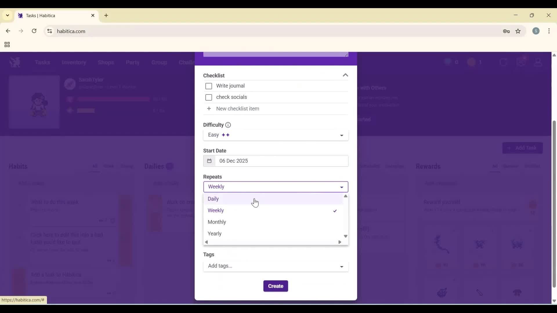 Creating a task screenshot