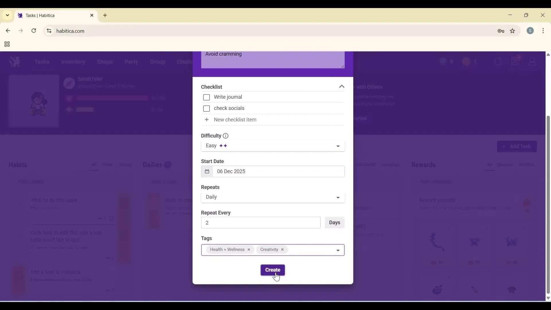 Creating a task screenshot