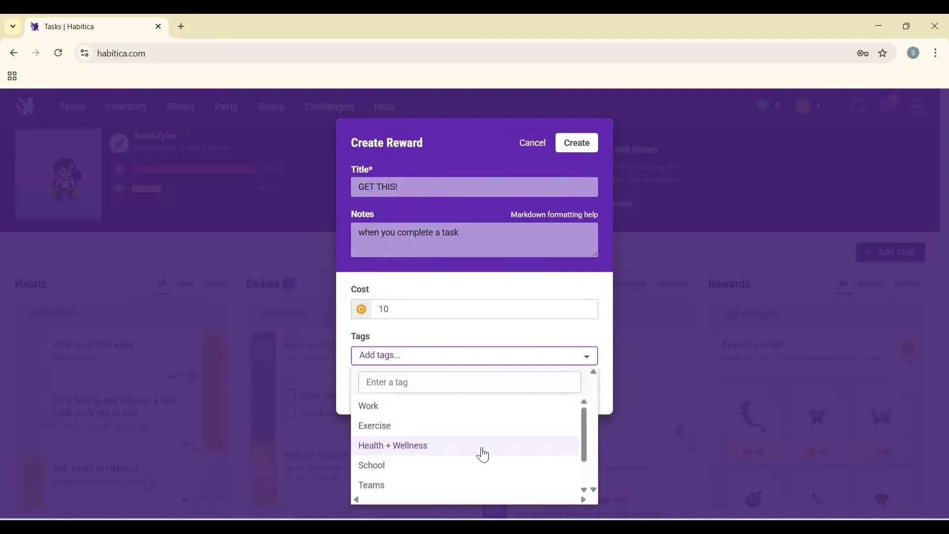 Creating a task screenshot