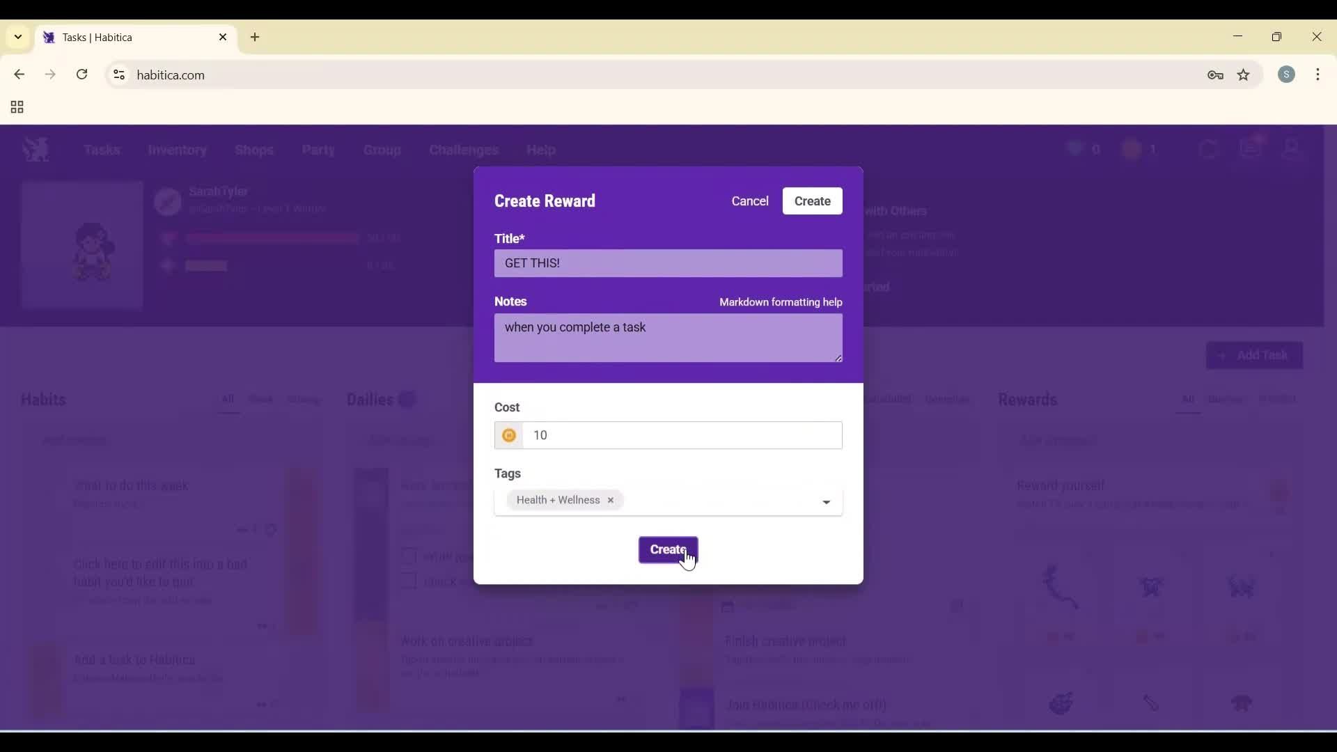 Creating a task screenshot