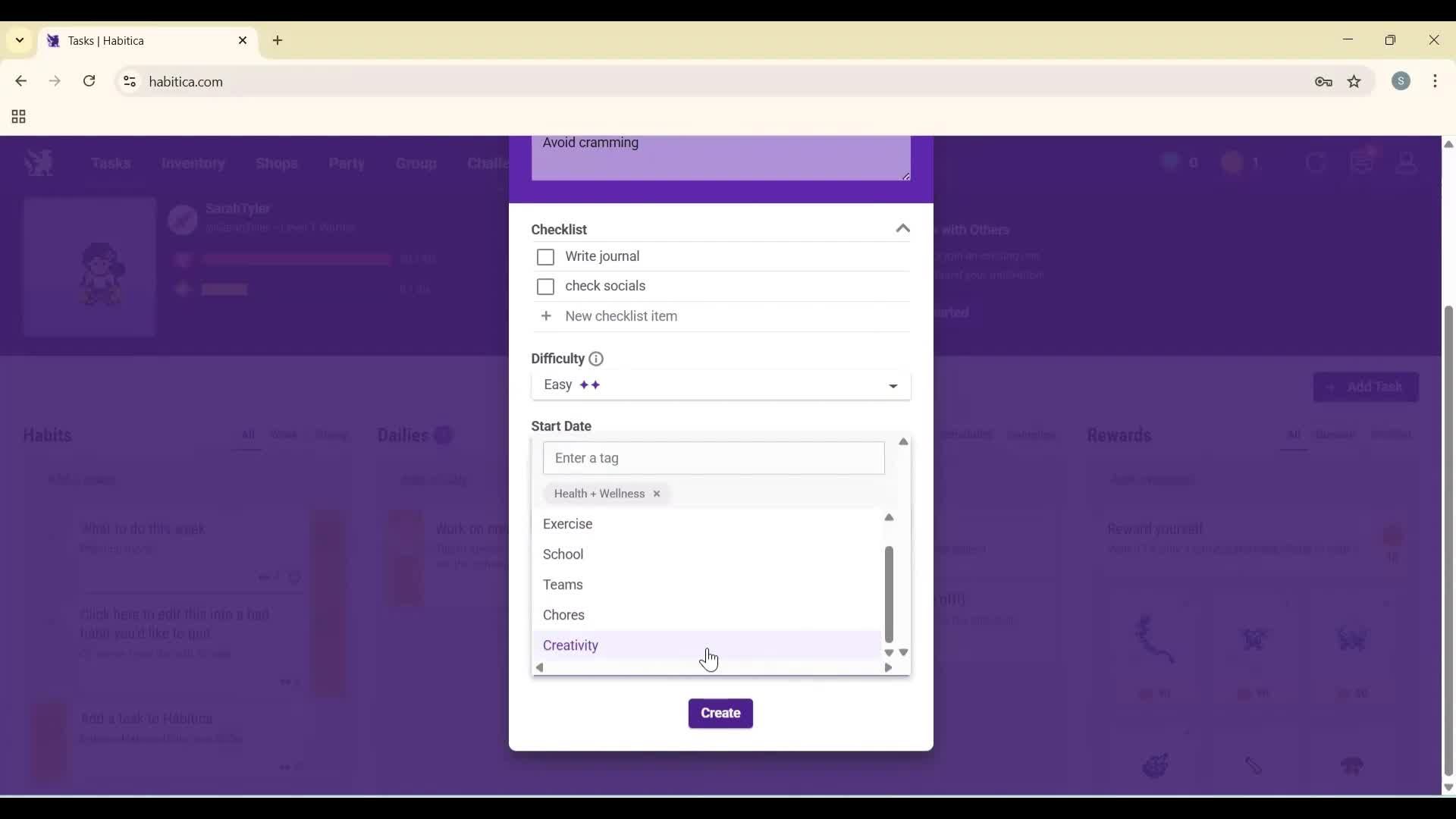 Creating a task screenshot