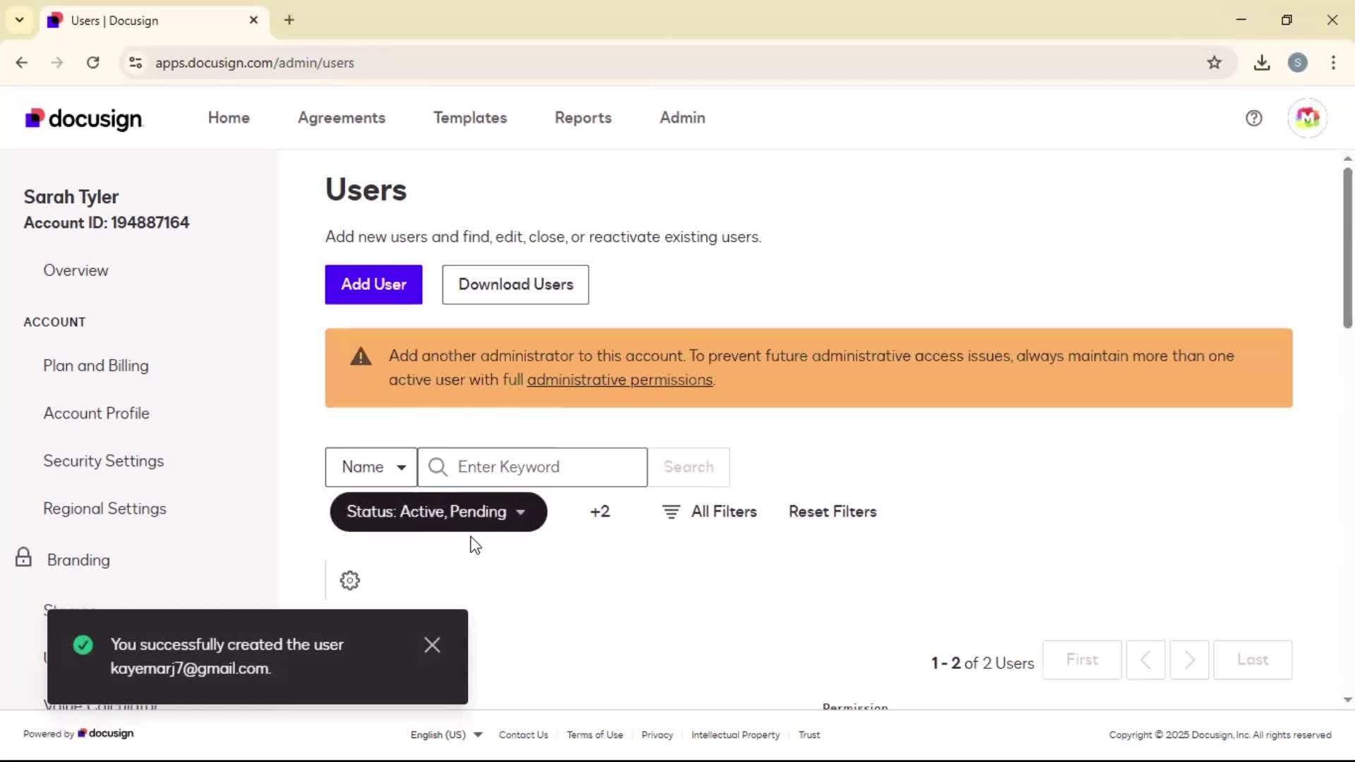 Adding a user on Docusign video thumbnail