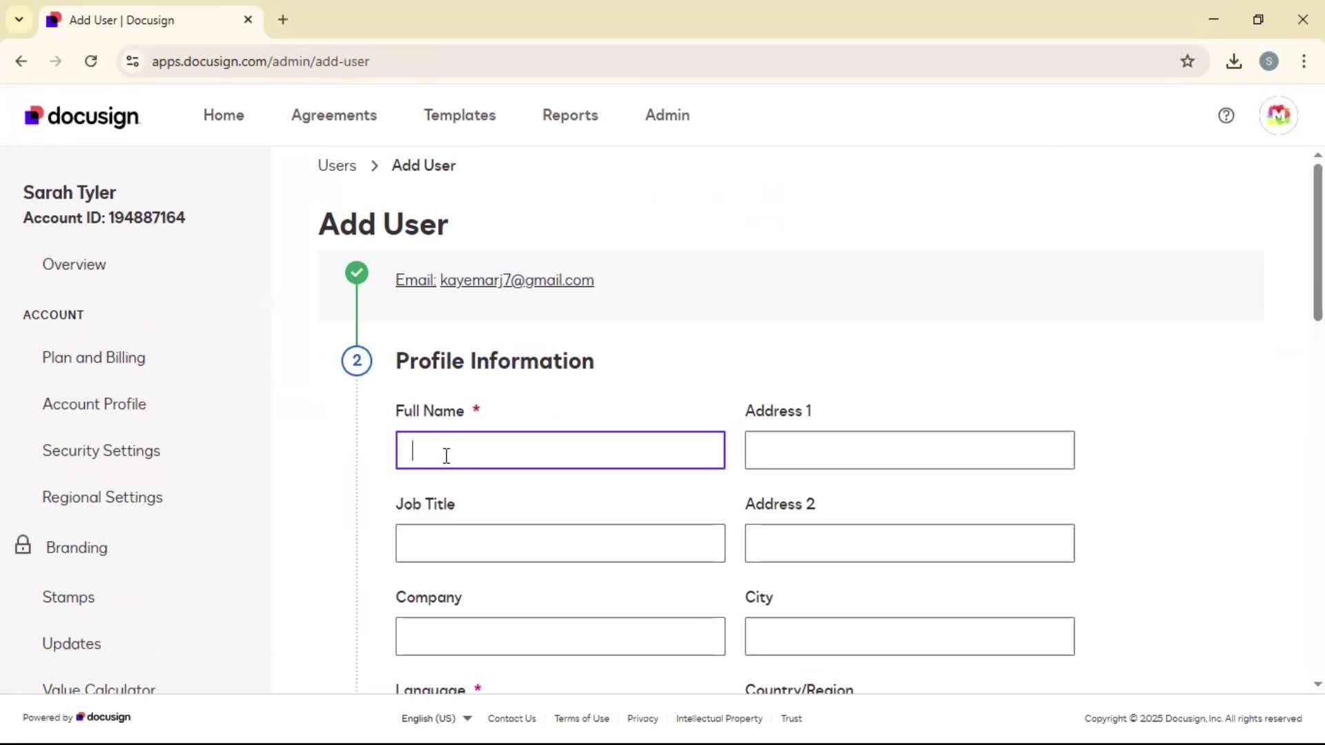 Adding a user on Docusign video thumbnail