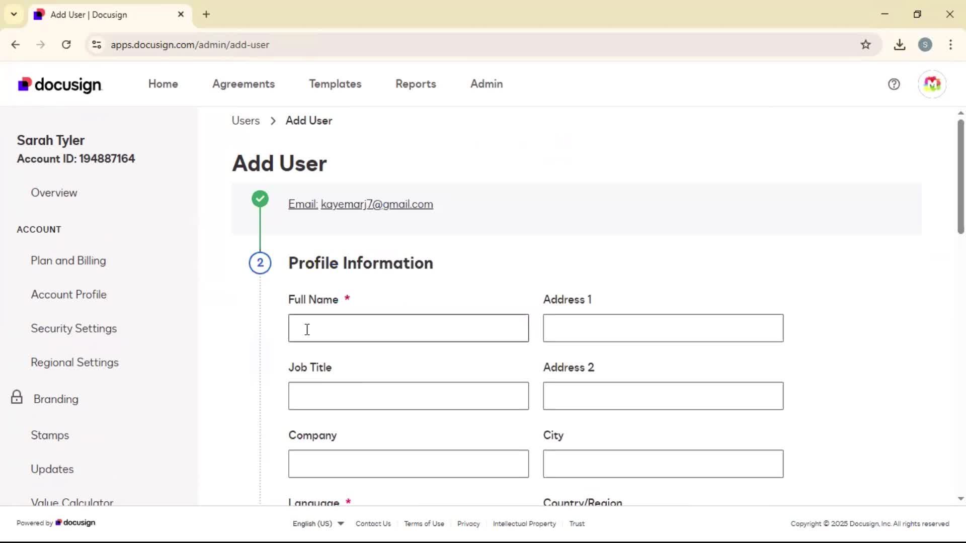 Adding a user on Docusign video thumbnail