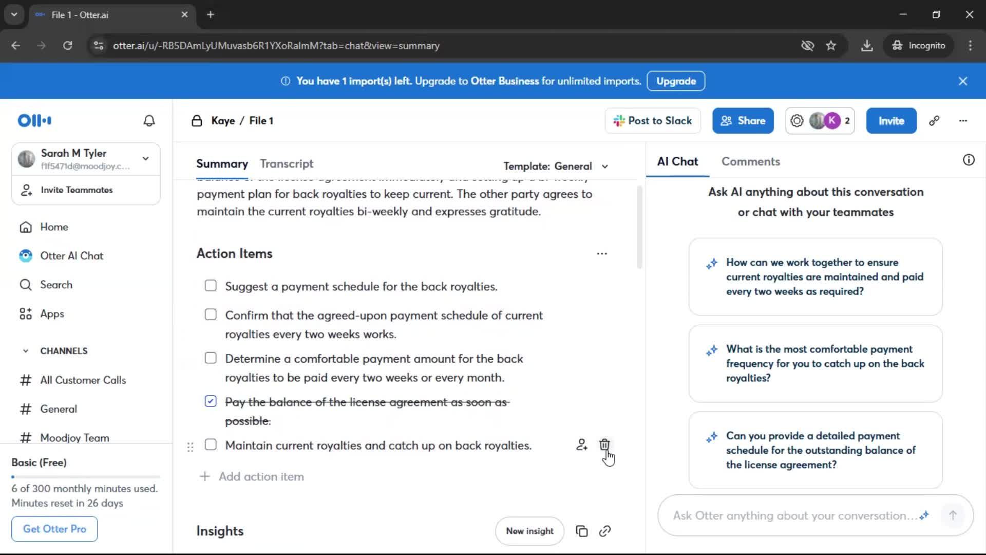Action items screenshot