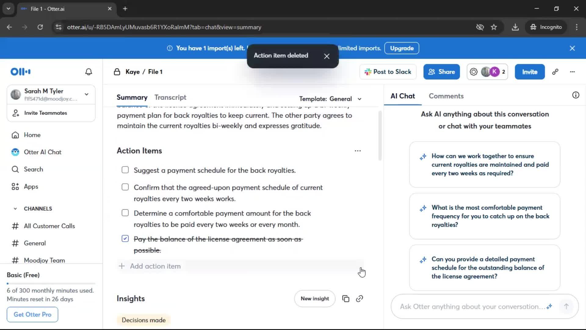 Action items screenshot