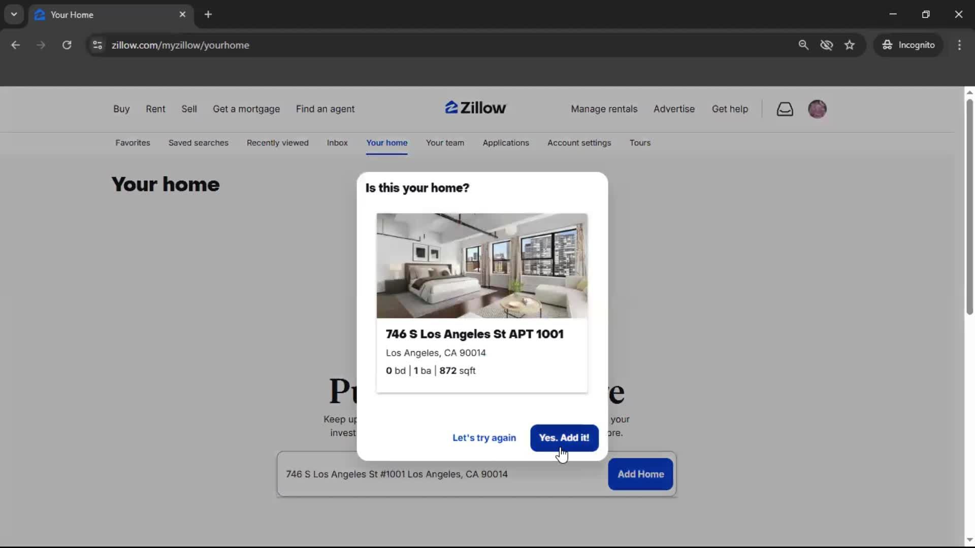 Adding an address screenshot