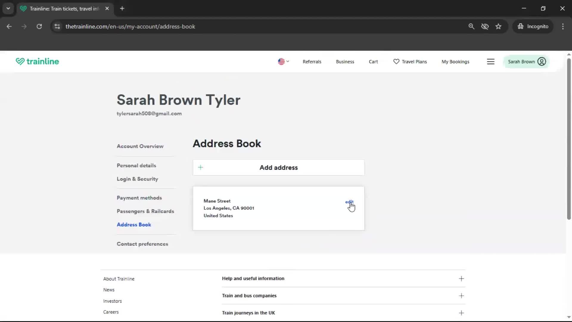 Adding an address screenshot