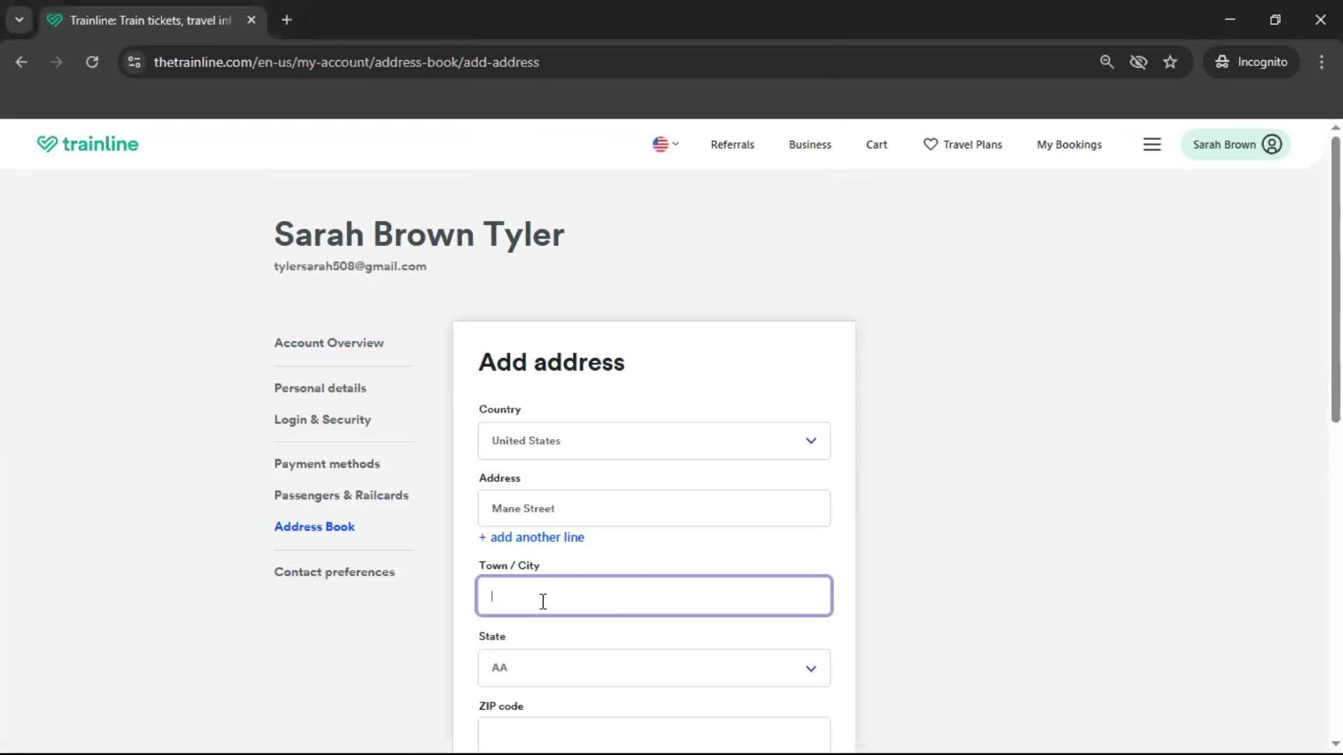 Adding an address screenshot