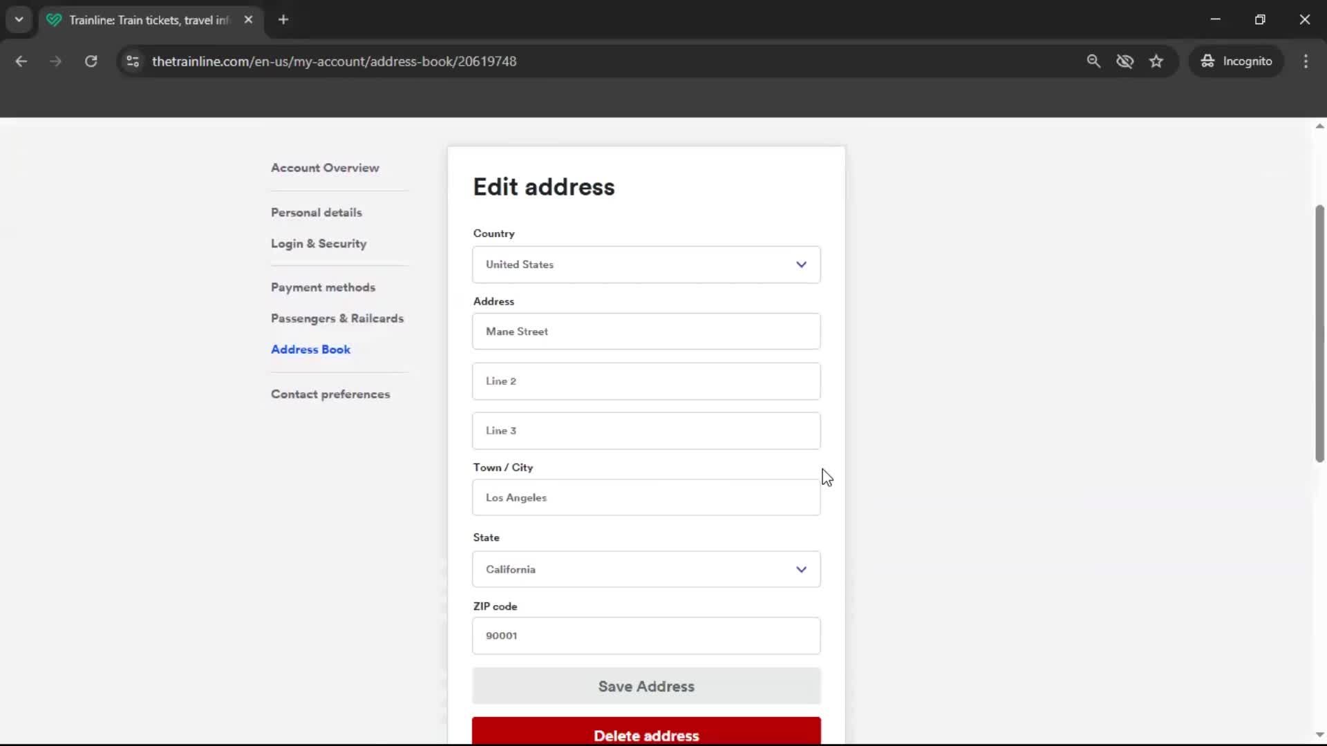 Adding an address screenshot