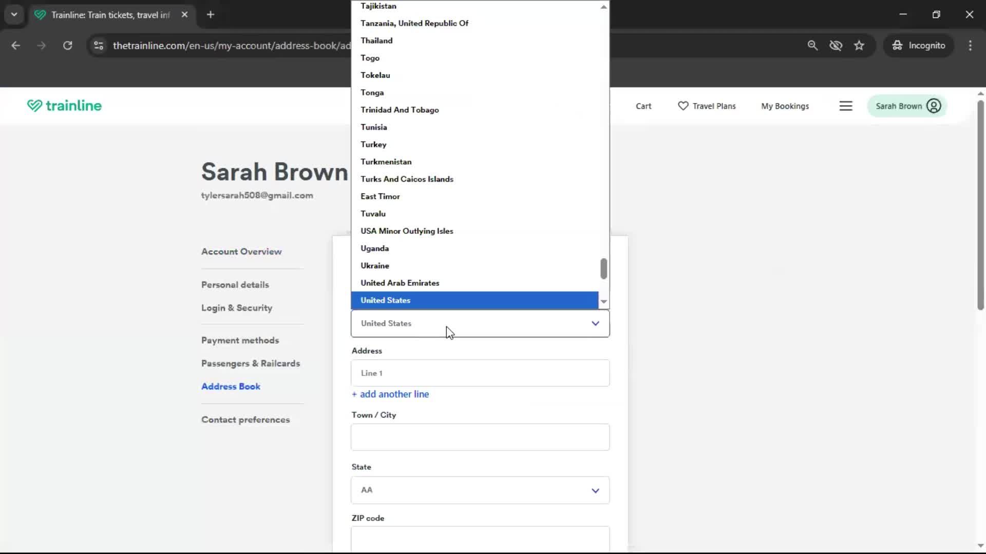 Adding an address screenshot