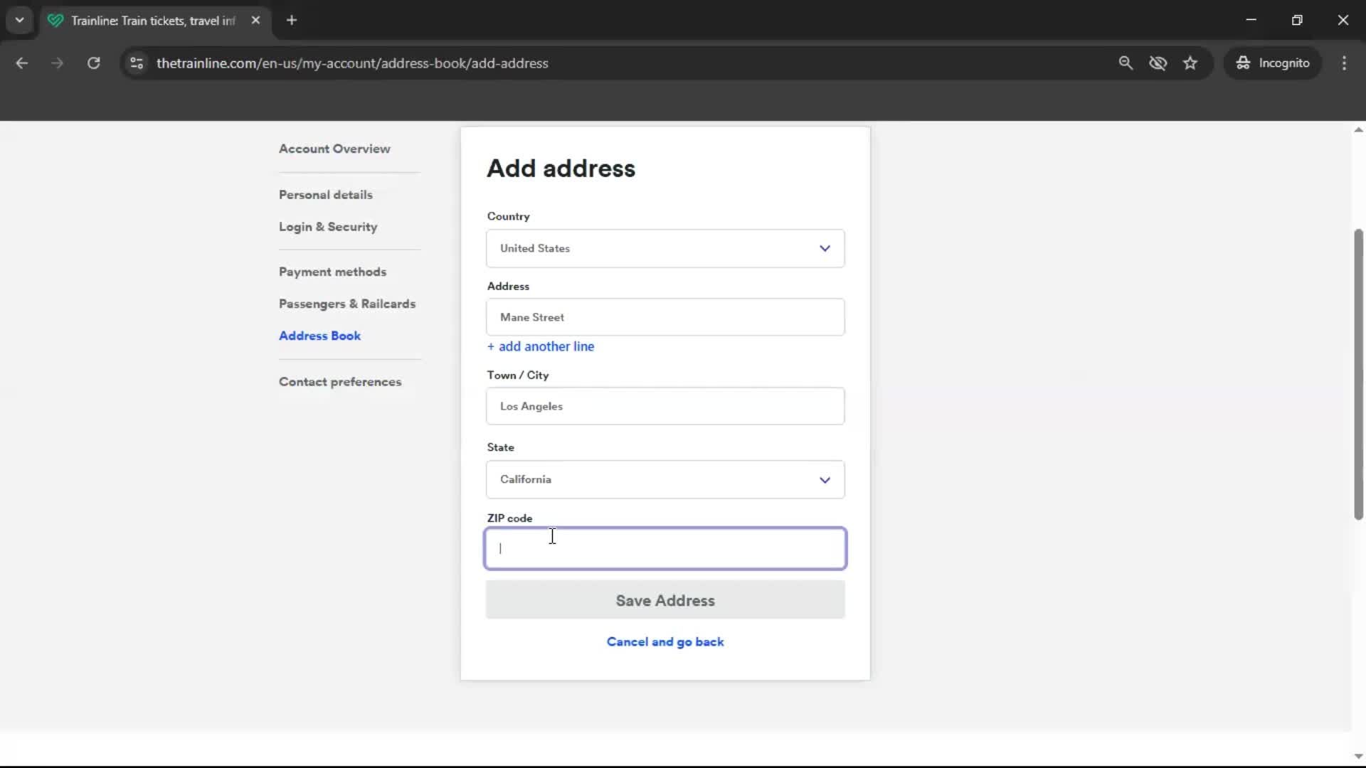 Adding an address screenshot